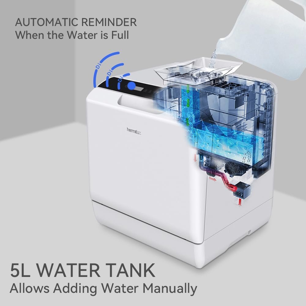 Hermitlux Countertop Dishwasher, 5 Washing Programs Portable Dishwasher With 5-Liter Built-in Water Tank And Inlet Hose & Drain Hose - Image 5