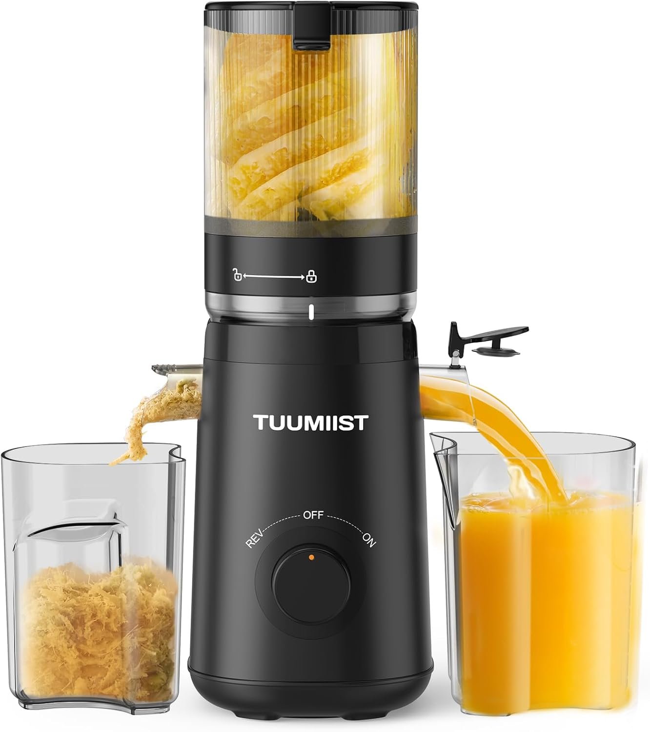 Juicer Machines, TUUMIIST Cold Press Juicer with 5.3" Extra Large Feed Chute Fit Whole Fruits & Vegetables Easy to Clean, High Juice Yield, BPA Free (Black) - Image 2
