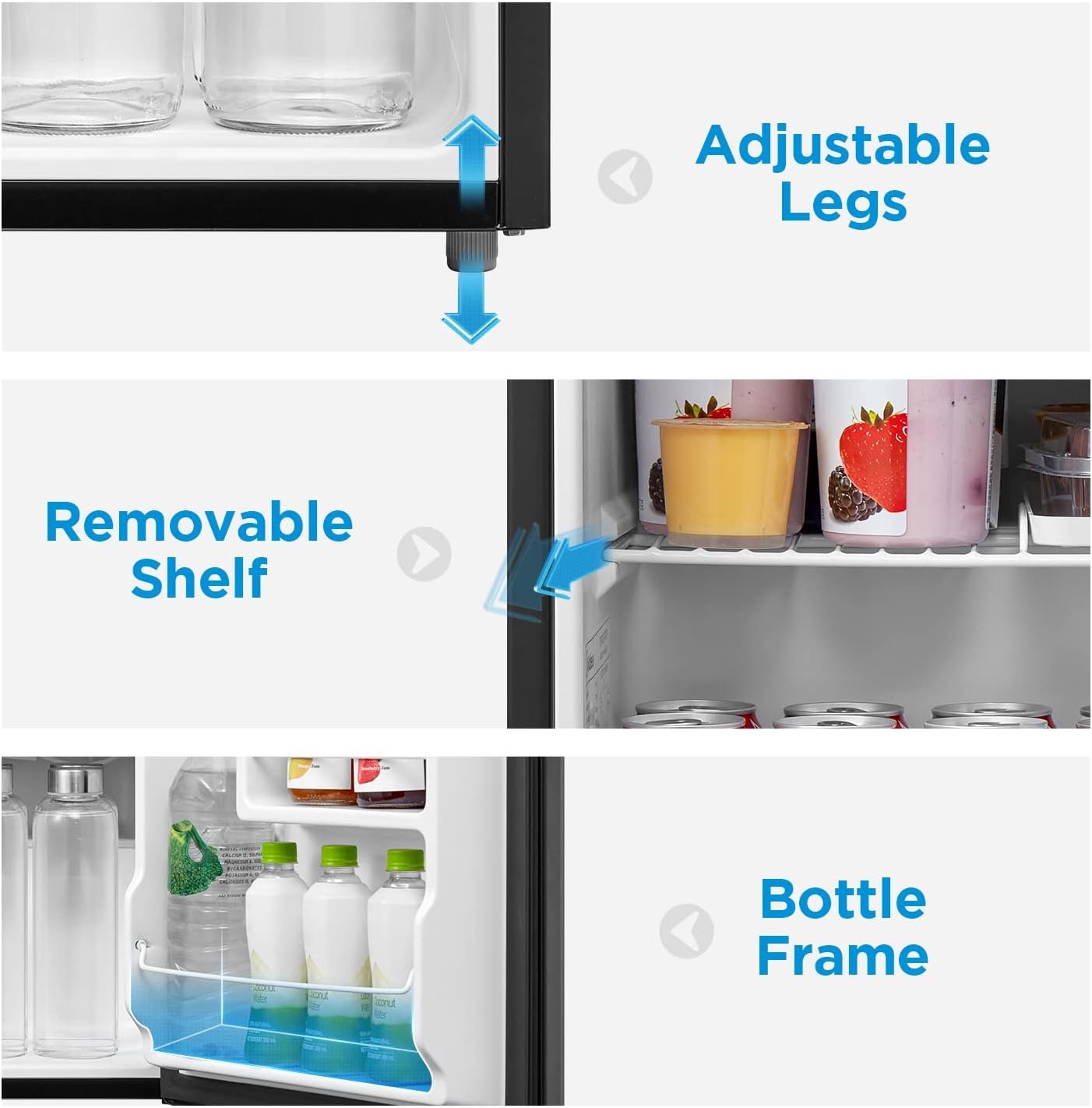 Midea WHS-65LB1 Compact Refrigerator, 1.6 Cubic Feet Single Door Fridge, Mini Fridge for Office/Bedroom/Dorm/Living Room/Garage with Adjustable Legs, Black - Image 8