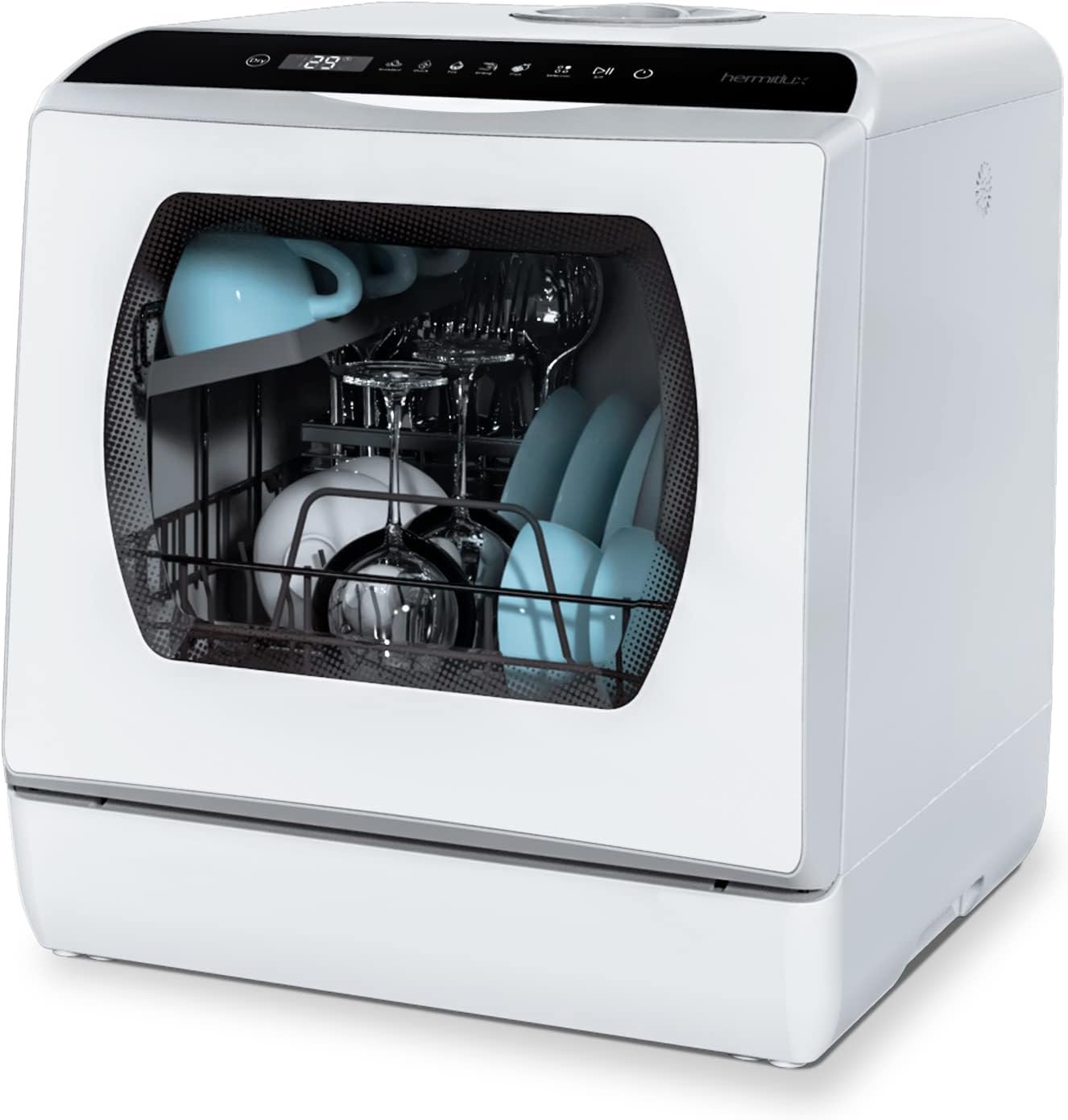 Hermitlux Countertop Dishwasher, 5 Washing Programs Portable Dishwasher With 5-Liter Built-in Water Tank For Glass Door - Image 2