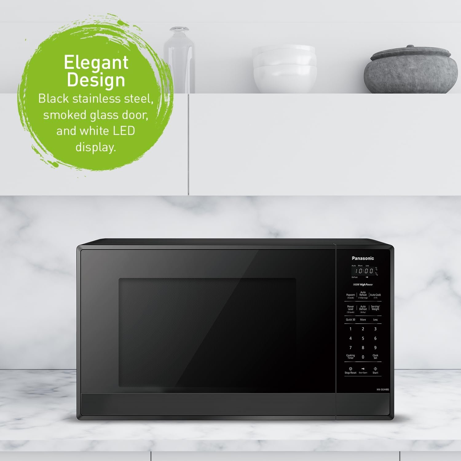Panasonic NNSG448SC Compact 900 W High Power Microwave Oven, 7 Auto Cook Menus, Child Lock, Black Stainless - Image 8