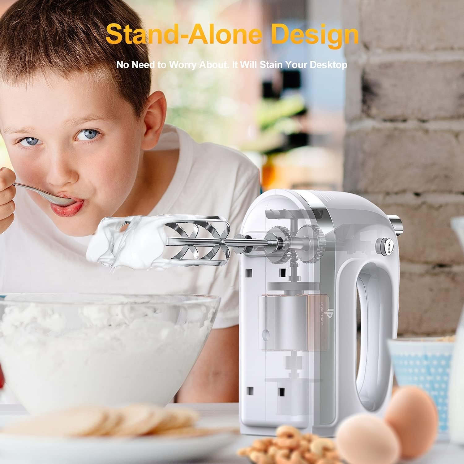 Hand Mixer Electric, 400w Ultra Power Kitchen Handheld Mixer with 2x5 Speed(Turbo Boost & Automatic Speed), Storage Case, 5 Stainless Steel Accessories for Easy Whipping, Baking, Cake - Image 7