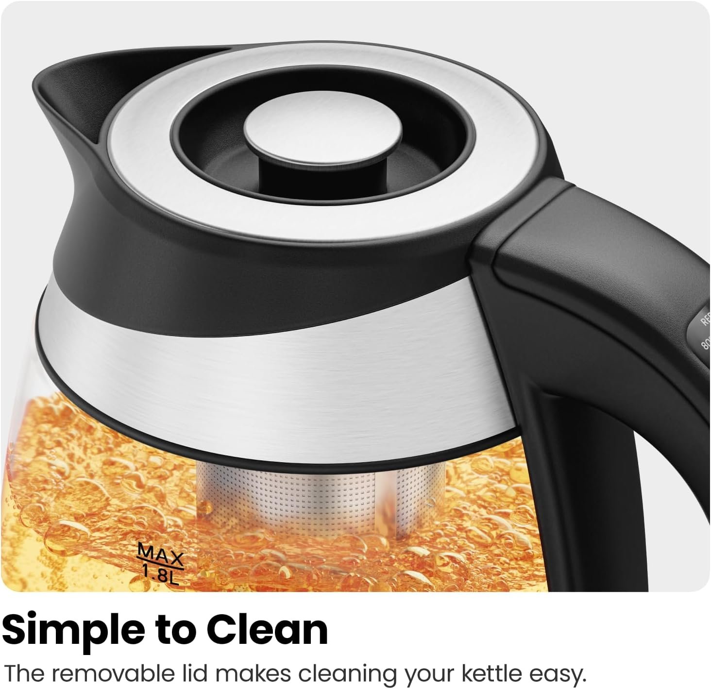 Chefman Electric Kettle w/ Temperature Control, 5 Presets, Colored LED Indicator Lights, 360° Swivel Base, BPA Free, Removable Tea Infuser Included, 1100 Watts & 120 Volts, Stainless Steel, 1.8 Liters - Image 9