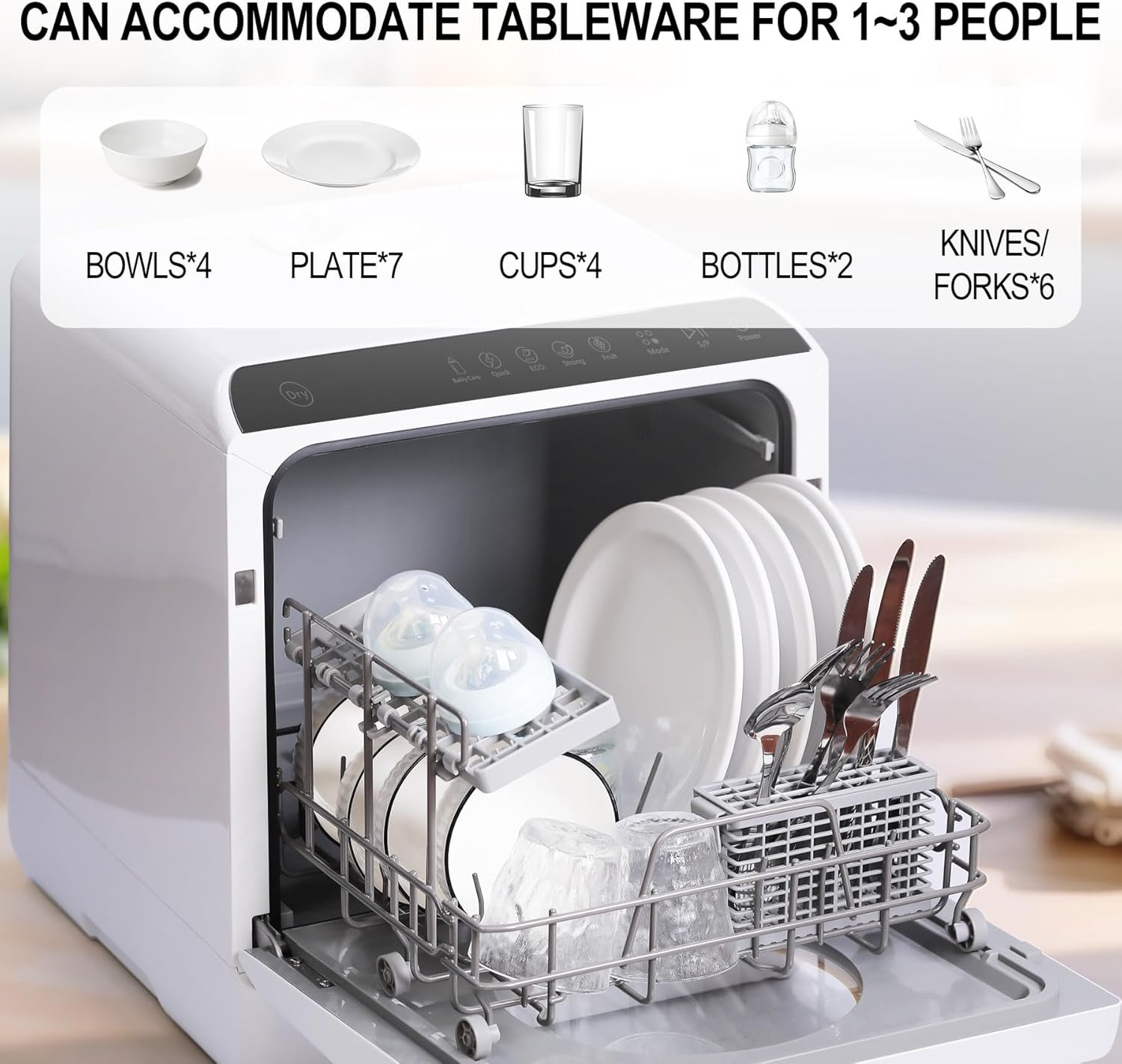 ChuMaste Countertop Dishwasher With 5L Built-In Water Tank, Dishwasher Suitable For Apartments And Rvs, 5 Washing Programs, Baby Care, Air Drying Function And Led Light, No Installation Required - Image 3