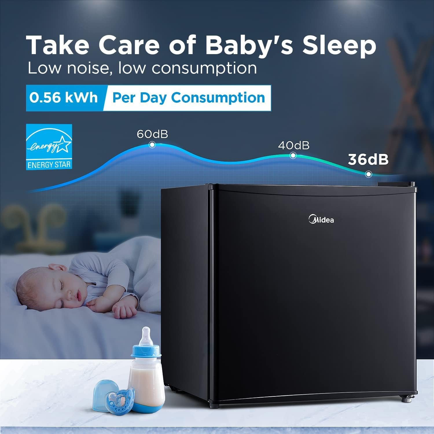 Midea WHS-65LB1 Compact Refrigerator, 1.6 Cubic Feet Single Door Fridge, Mini Fridge for Office/Bedroom/Dorm/Living Room/Garage with Adjustable Legs, Black - Image 5