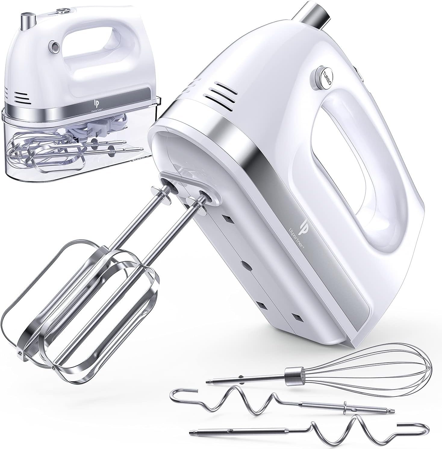 Hand Mixer Electric, 400w Ultra Power Kitchen Handheld Mixer with 2x5 Speed(Turbo Boost & Automatic Speed), Storage Case, 5 Stainless Steel Accessories for Easy Whipping, Baking, Cake - Image 2
