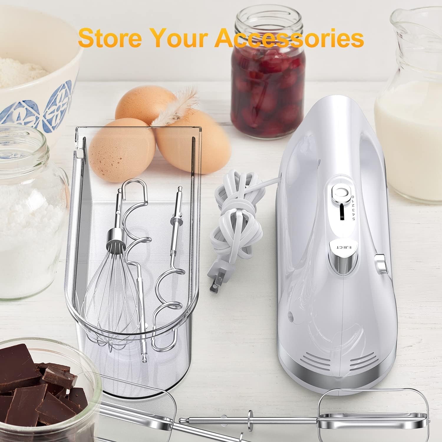 Hand Mixer Electric, 400w Ultra Power Kitchen Handheld Mixer with 2x5 Speed(Turbo Boost & Automatic Speed), Storage Case, 5 Stainless Steel Accessories for Easy Whipping, Baking, Cake - Image 6