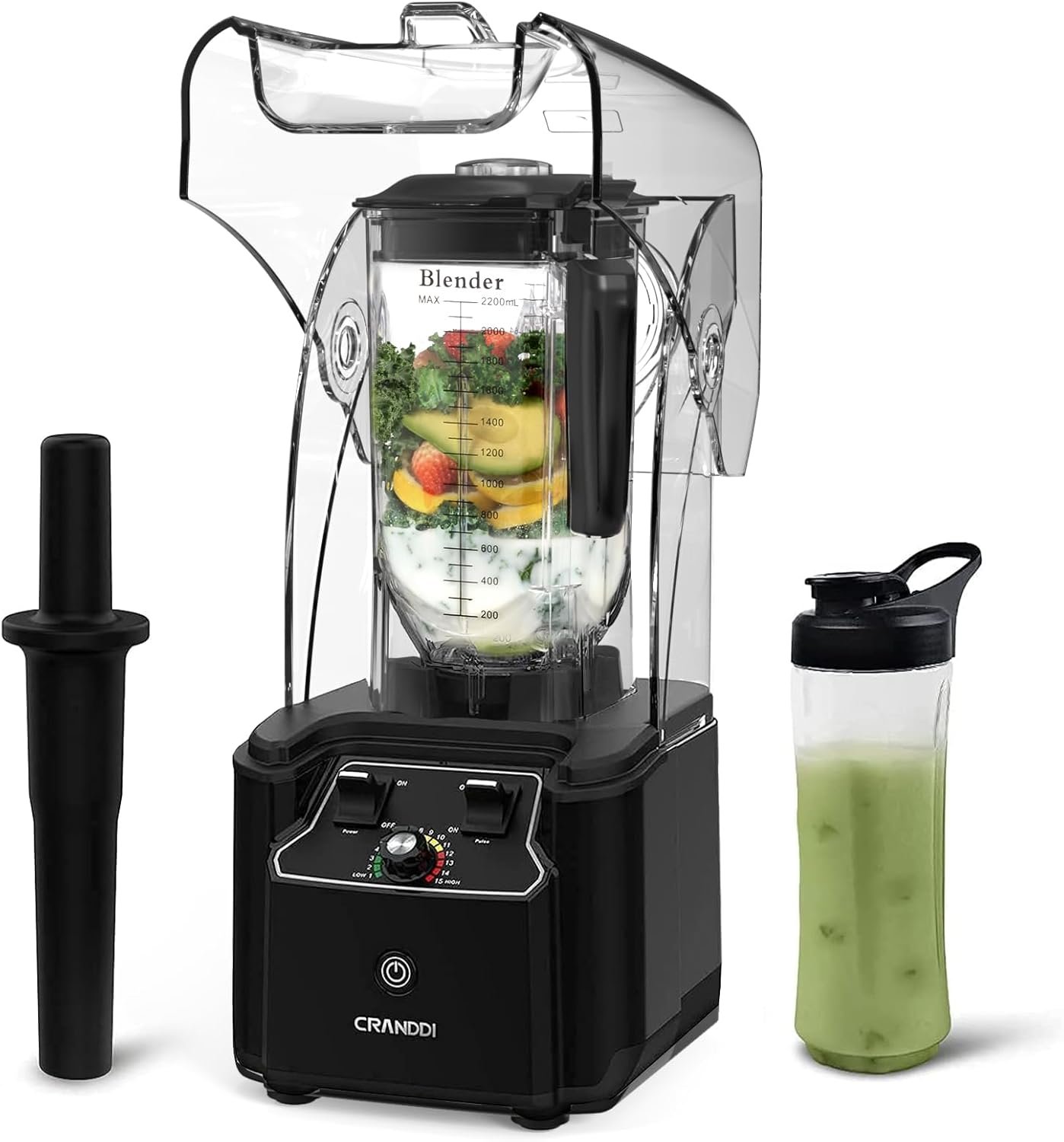 CRANDDI Commercial Quiet Blender, Soundproof Blenders, 2200 Watt Powerful Professional Kitchen Blender with BPA-Free 80oz Pitcher, Smoothie Blender for Commercial and Home K90 (Black) - Image 2