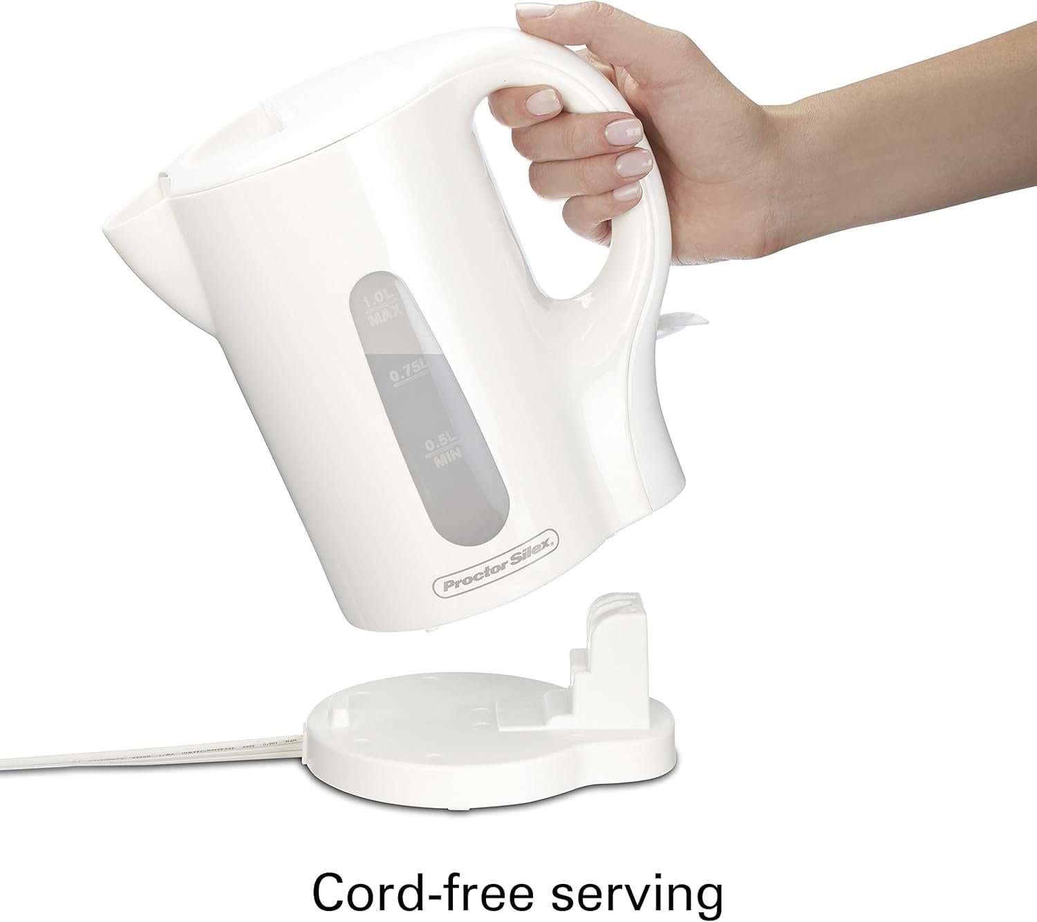 Proctor Silex Electric Tea Kettle, Water Boiler & Heater, 1 L, Cordless, Auto-Shutoff & Boil-Dry Protection, White (41005PS) - Image 4
