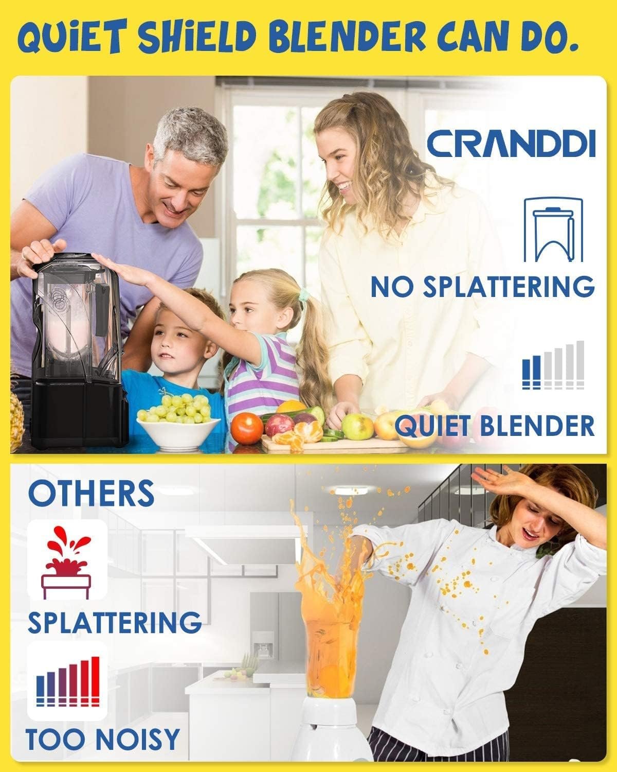 CRANDDI Commercial Quiet Blender, Soundproof Blenders, 2200 Watt Powerful Professional Kitchen Blender with BPA-Free 80oz Pitcher, Smoothie Blender for Commercial and Home K90 (Black) - Image 7