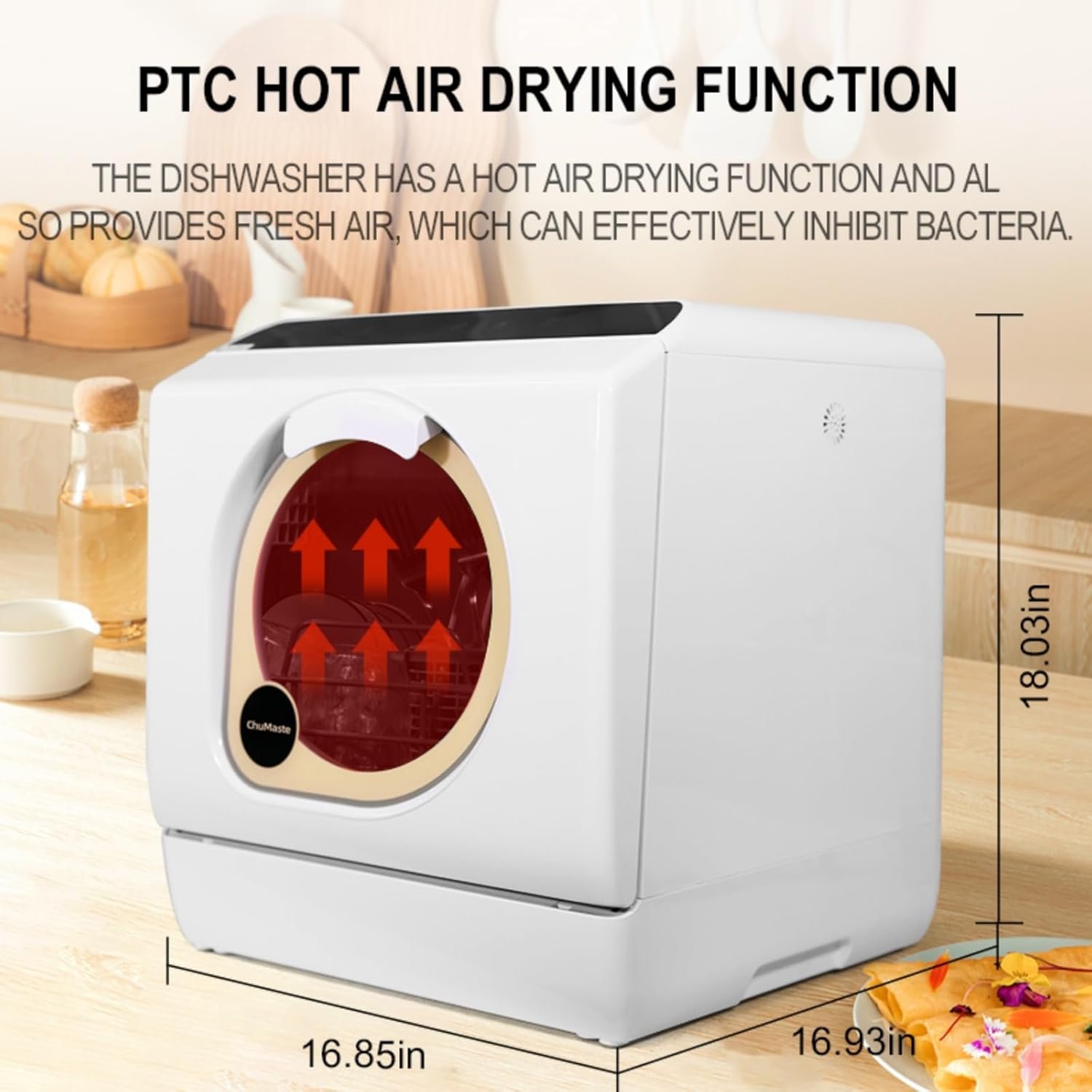 ChuMaste Countertop Dishwasher With 5L Built-In Water Tank, Dishwasher Suitable For Apartments And Rvs, 5 Washing Programs, Baby Care, Air Drying Function And Led Light, No Installation Required - Image 5