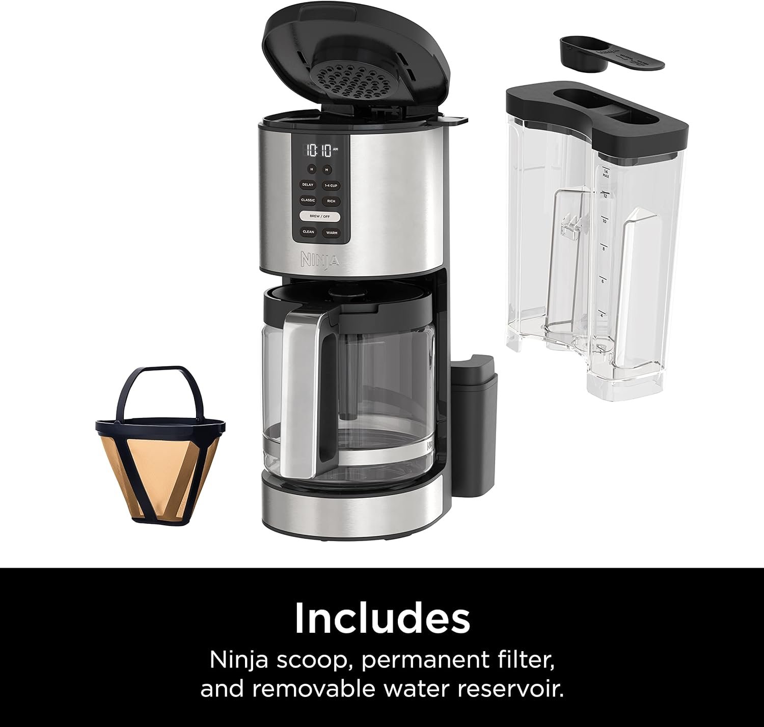 Ninja DCM200C Programmable XL 14-Cup Coffee Maker, 14-Cup Glass Carafe, With Permanent Filter, Stainless Steel, Silver - Image 9