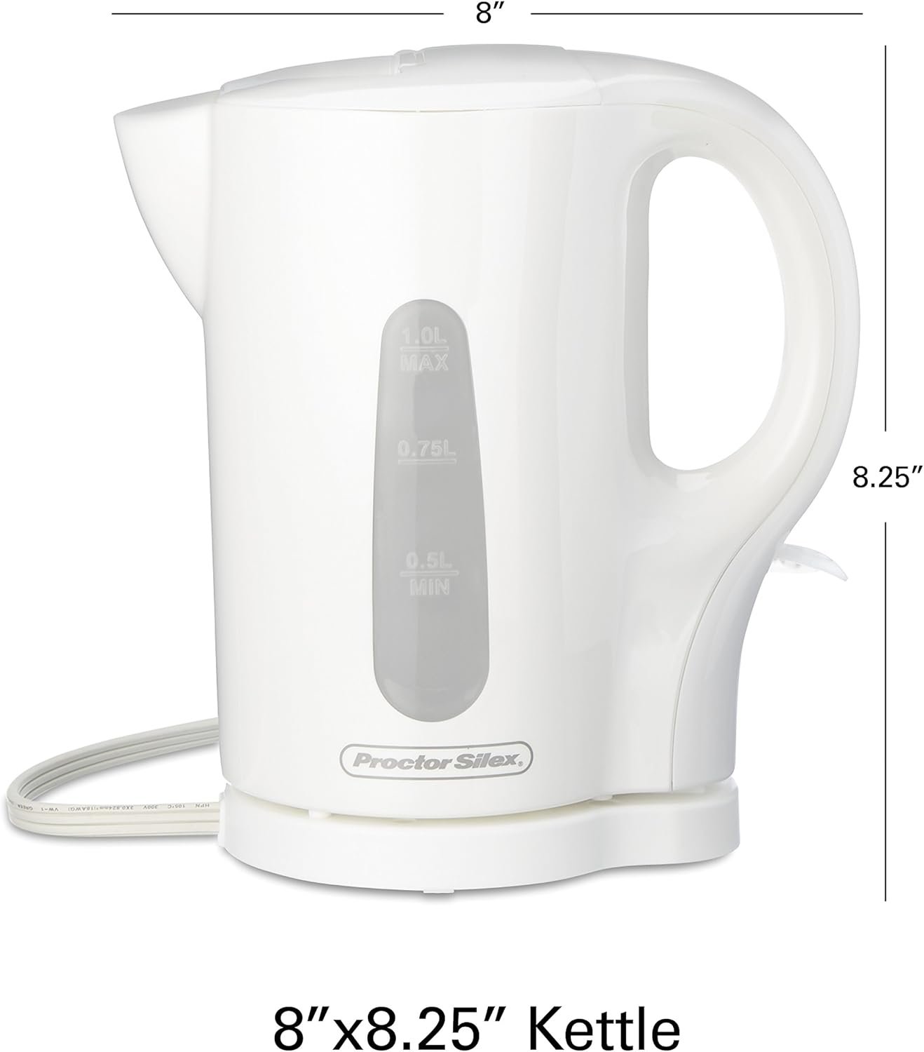 Proctor Silex Electric Tea Kettle, Water Boiler & Heater, 1 L, Cordless, Auto-Shutoff & Boil-Dry Protection, White (41005PS) - Image 5