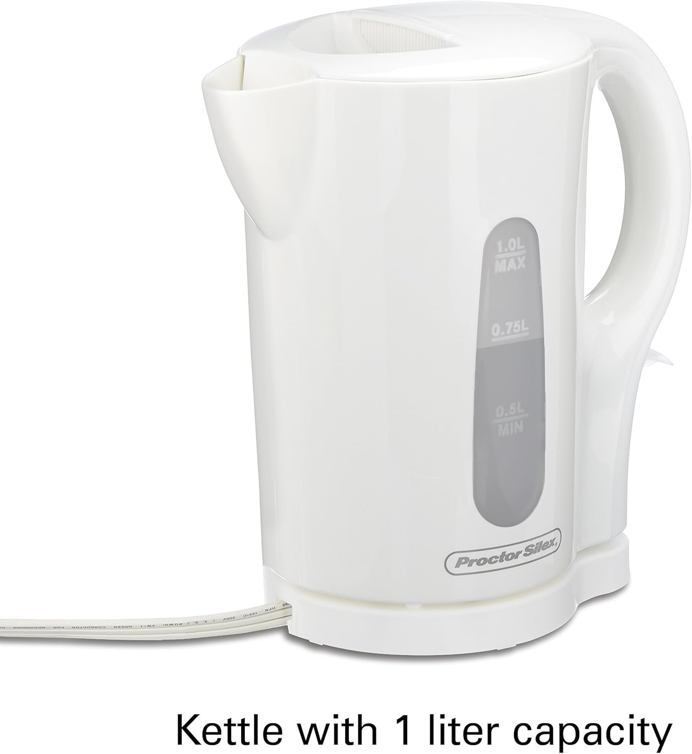 Proctor Silex Electric Tea Kettle, Water Boiler & Heater, 1 L, Cordless, Auto-Shutoff & Boil-Dry Protection, White (41005PS) - Image 6