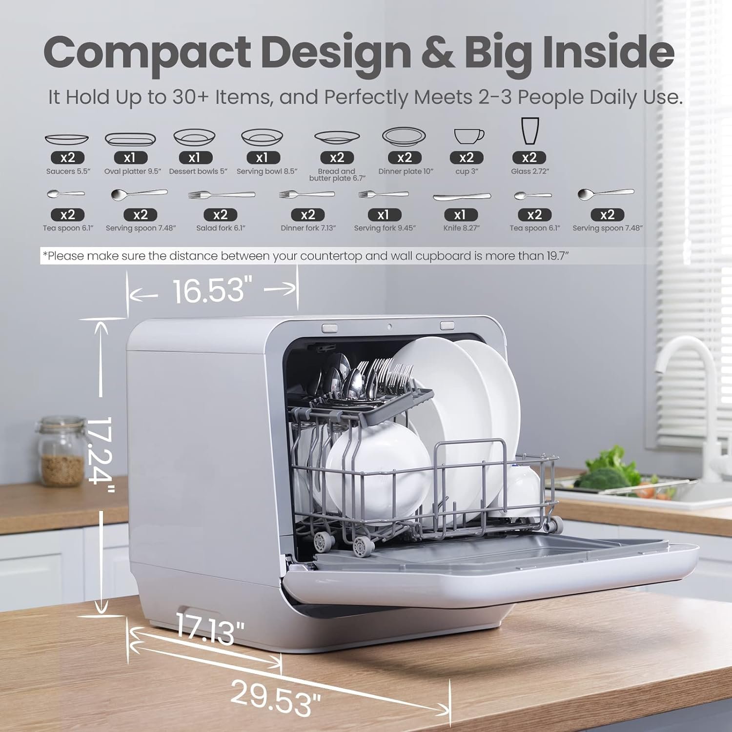 COMFEE' Countertop Dishwasher, Portable Dishwasher with 5L Built-in Water Tank, No Hookup Needed, 6 Programs, 360° Dual Spray, 192℉ Steam& Air-Dry Function, Mini Dishwasher for Apartments& RVs, White - Image 4