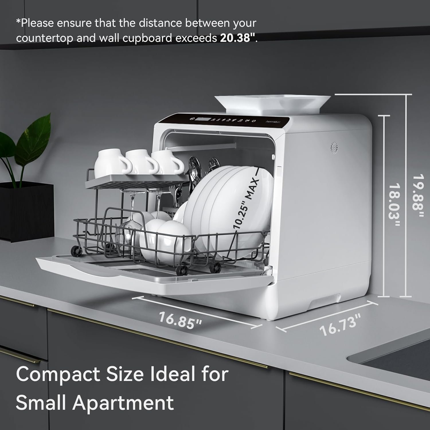 Hermitlux Countertop Dishwasher, 5 Washing Programs Portable Dishwasher With 5-Liter Built-in Water Tank For Glass Door - Image 3