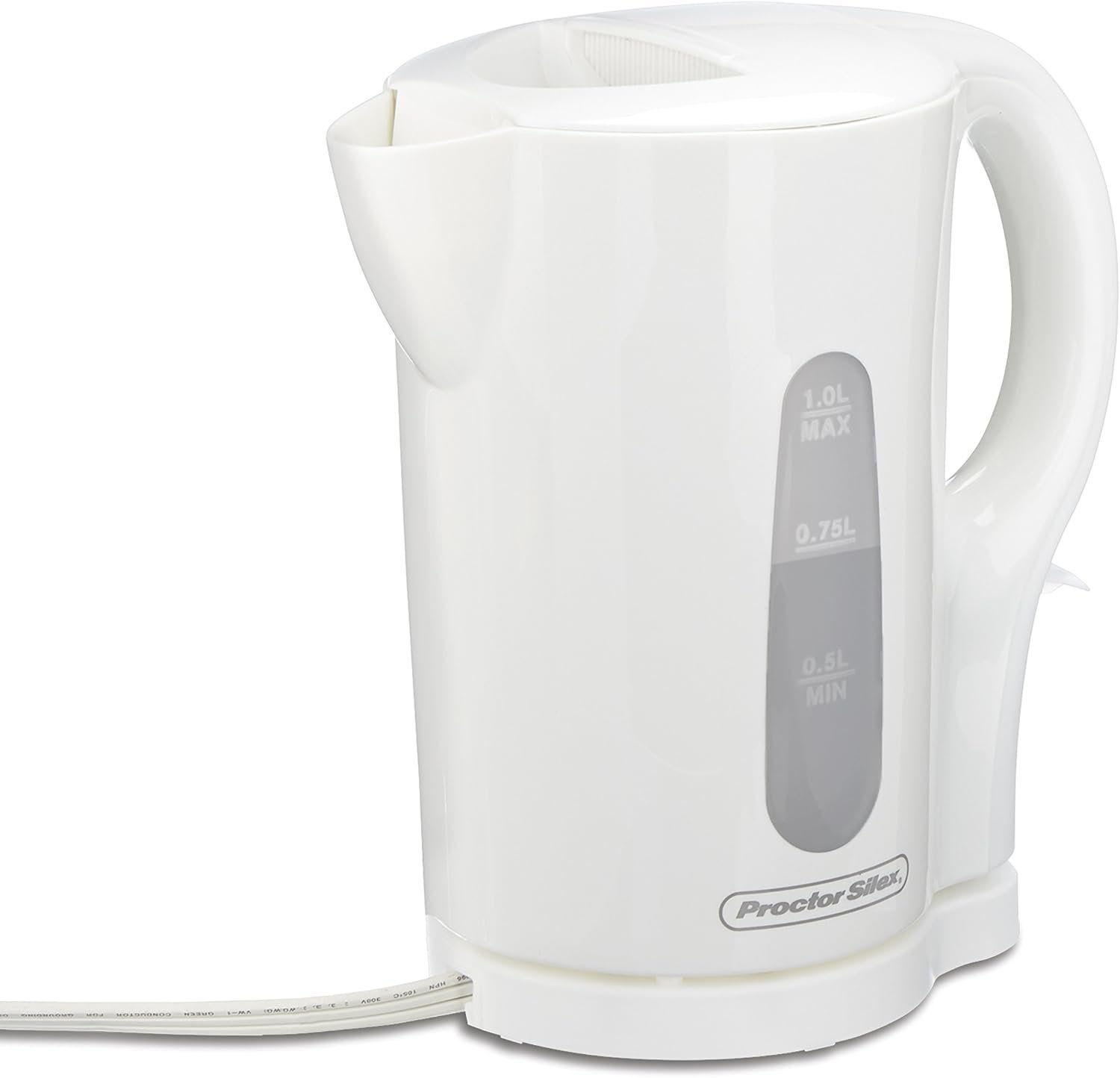Proctor Silex Electric Tea Kettle, Water Boiler & Heater, 1 L, Cordless, Auto-Shutoff & Boil-Dry Protection, White (41005PS) - Image 2
