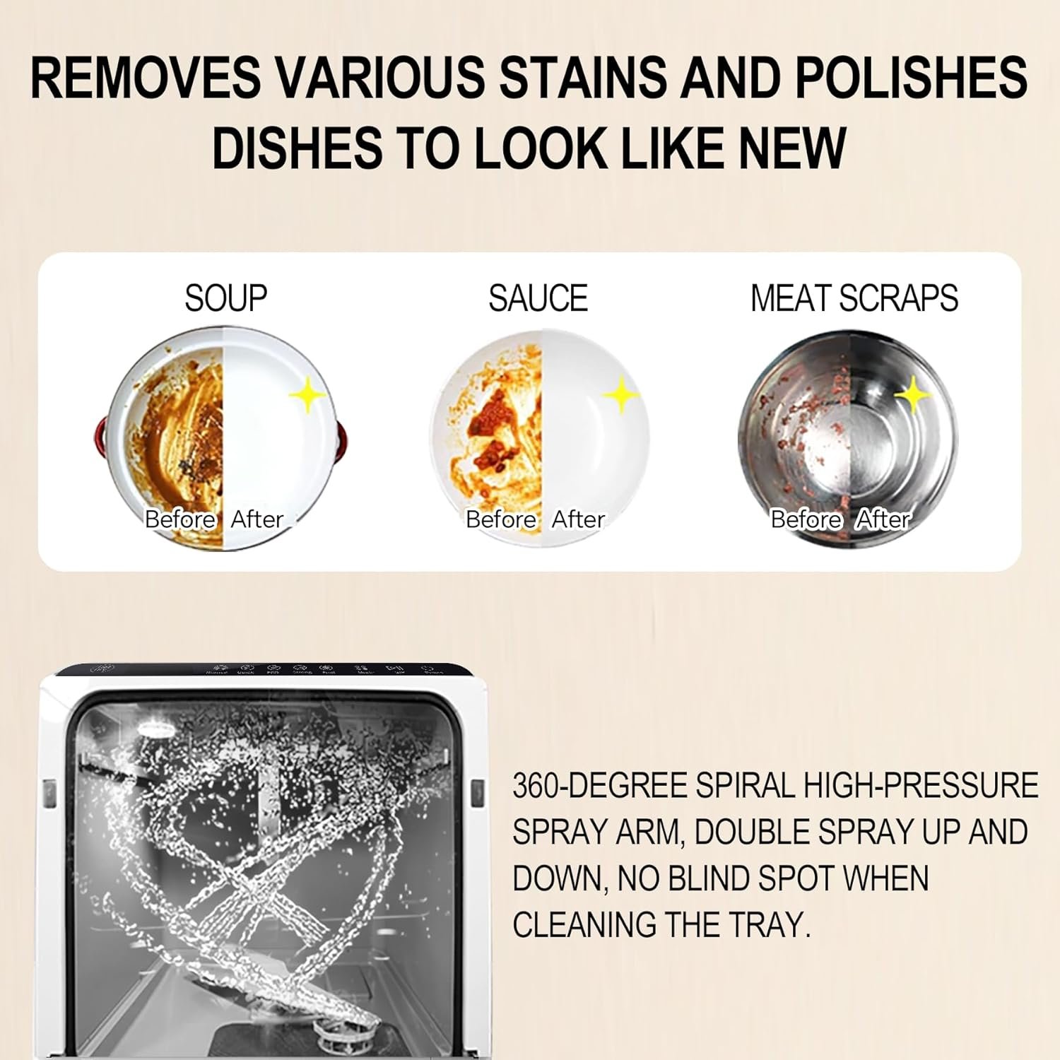 ChuMaste Countertop Dishwasher With 5L Built-In Water Tank, Dishwasher Suitable For Apartments And Rvs, 5 Washing Programs, Baby Care, Air Drying Function And Led Light, No Installation Required - Image 2