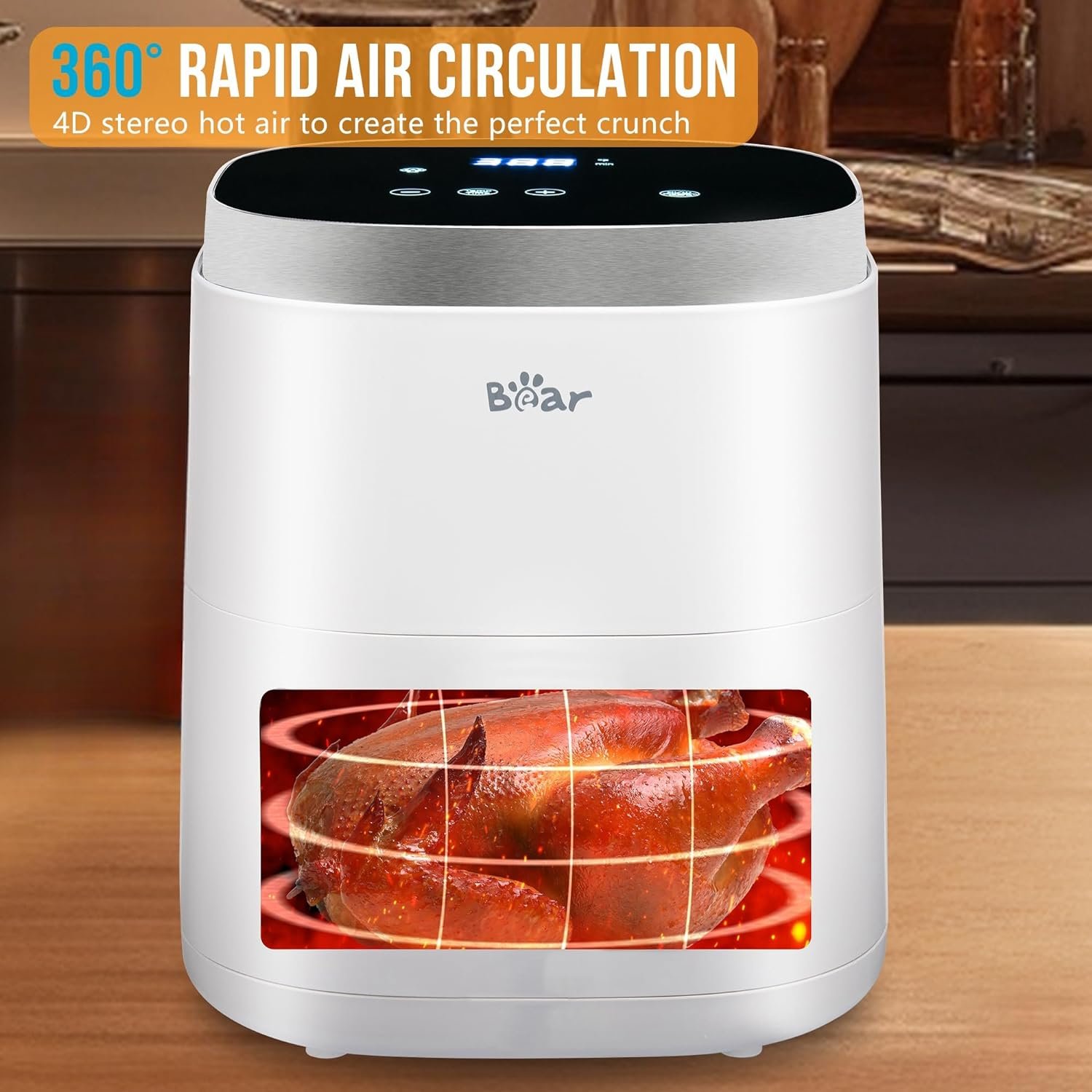 Bear Air Fryer, 5.3Qt 8-in-1 Quick and Oil-Free Healthy Meals, Easy View, Smart Digital Touchscreen, Dishwasher-Safe&Non-stick Basket, Disposable Paper Liner and Recipes included,White - Image 7