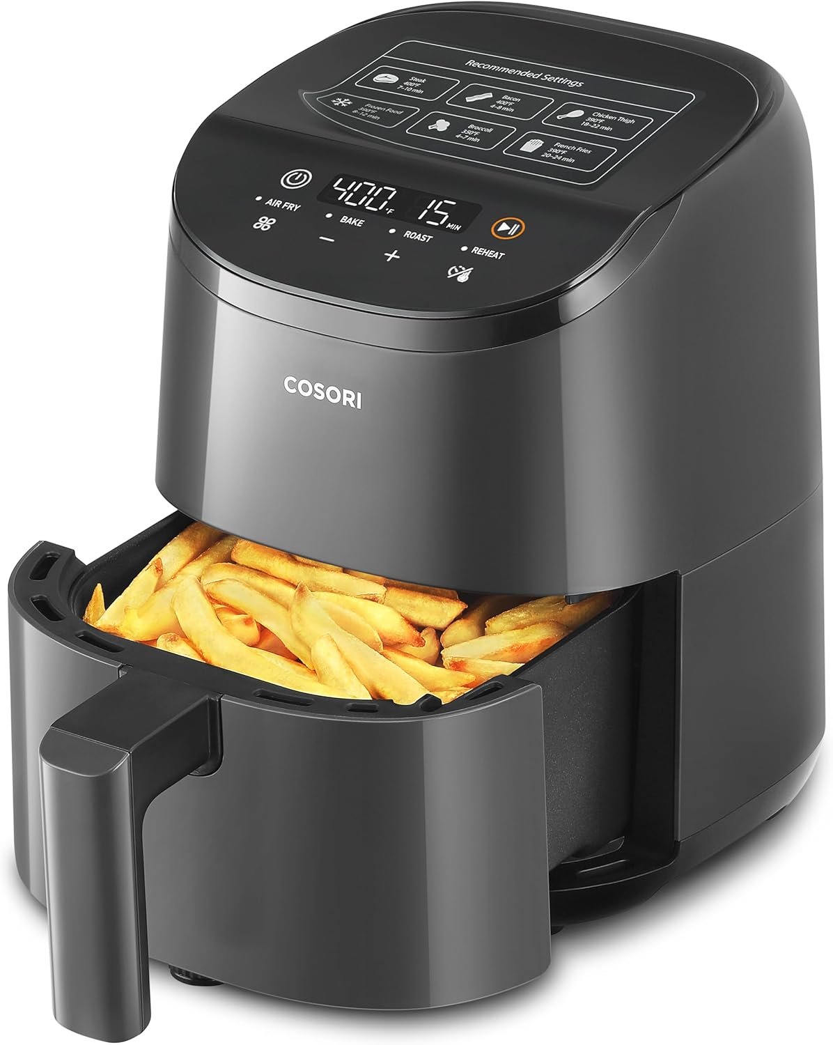 COSORI Air Fryer 2.1 Qt, 4-in-1 Mini Airfryer Oven, Bake, Roast, Reheat, Space-saving & Low-noise, Nonstick and Dishwasher Safe Basket, 97% Less Oil 30 In-App Recipes, Gray - Image 2