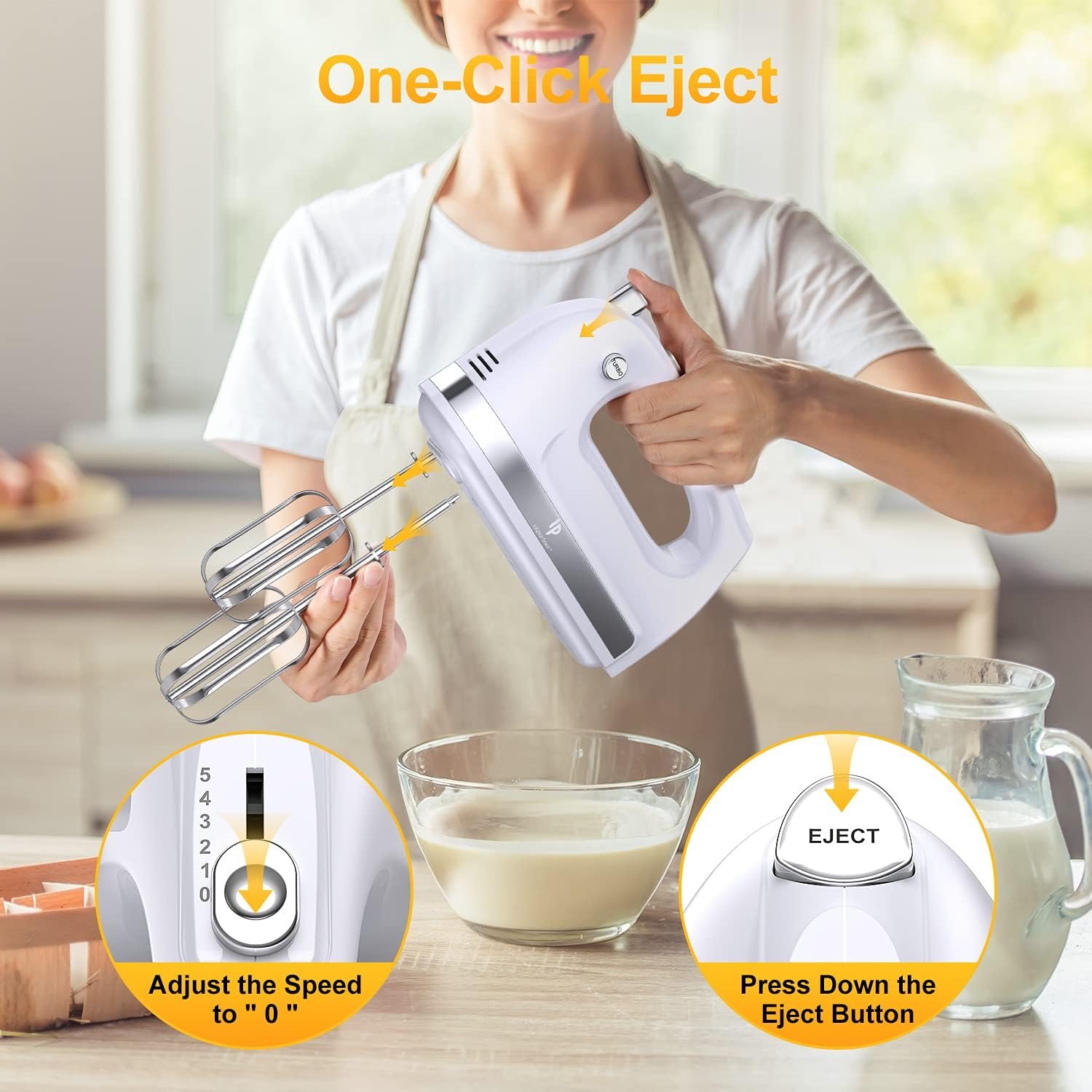 Hand Mixer Electric, 400w Ultra Power Kitchen Handheld Mixer with 2x5 Speed(Turbo Boost & Automatic Speed), Storage Case, 5 Stainless Steel Accessories for Easy Whipping, Baking, Cake - Image 4