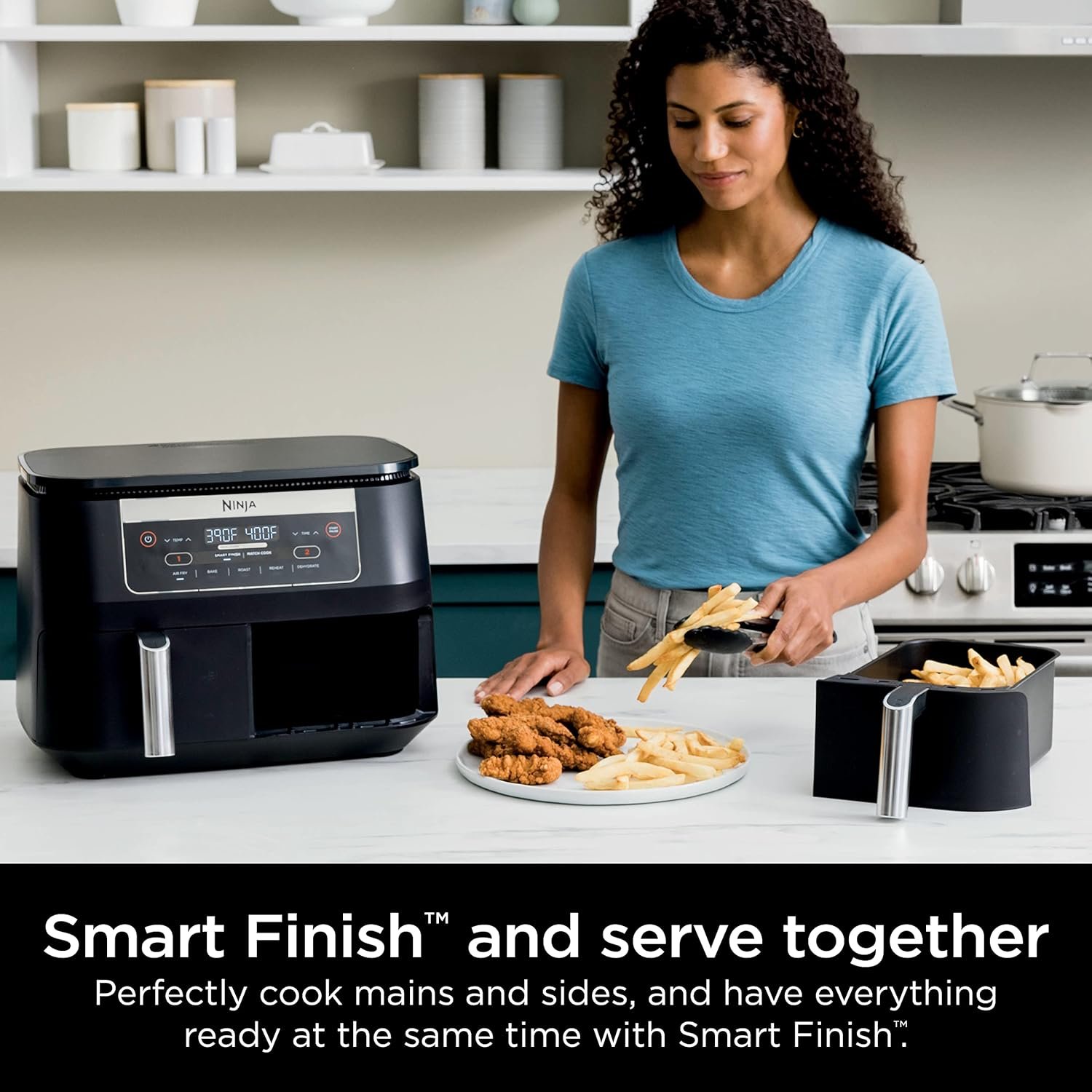 Ninja Foodi DZ090C 5-in-1, 6-qt. 2-Basket Air Fryer with DualZone Technology, Black - Image 9