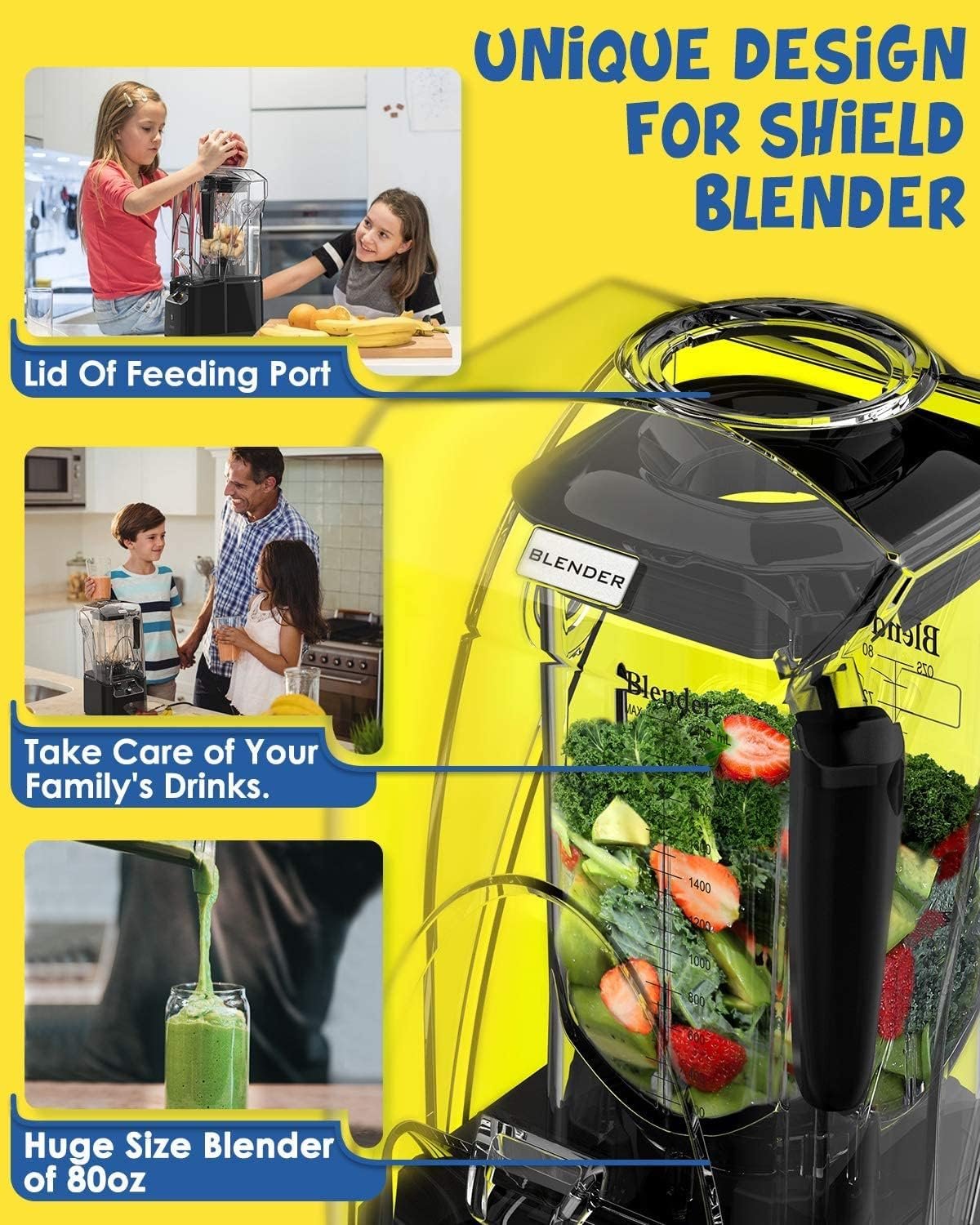 CRANDDI Commercial Quiet Blender, Soundproof Blenders, 2200 Watt Powerful Professional Kitchen Blender with BPA-Free 80oz Pitcher, Smoothie Blender for Commercial and Home K90 (Black) - Image 4