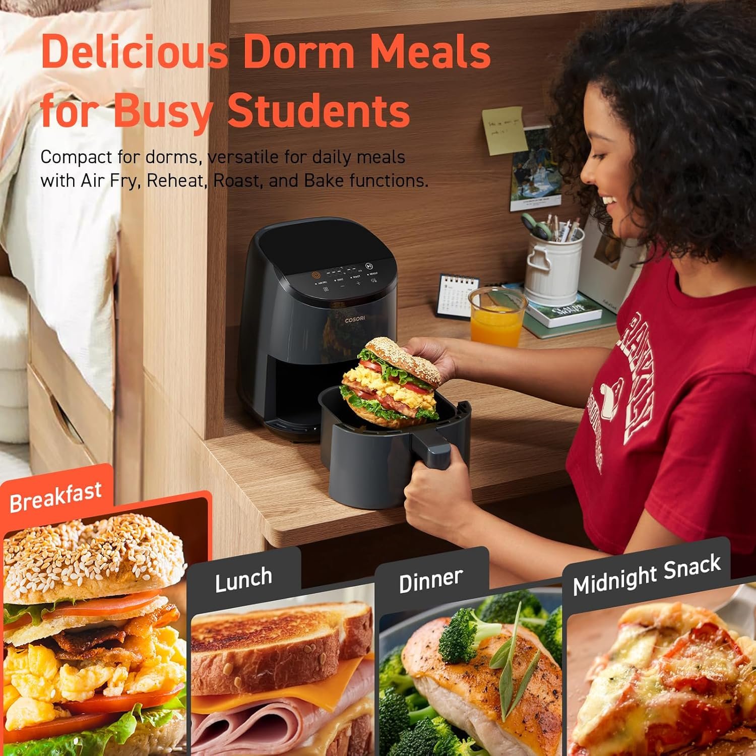 COSORI Air Fryer 2.1 Qt, 4-in-1 Mini Airfryer Oven, Bake, Roast, Reheat, Space-saving & Low-noise, Nonstick and Dishwasher Safe Basket, 97% Less Oil 30 In-App Recipes, Gray - Image 3