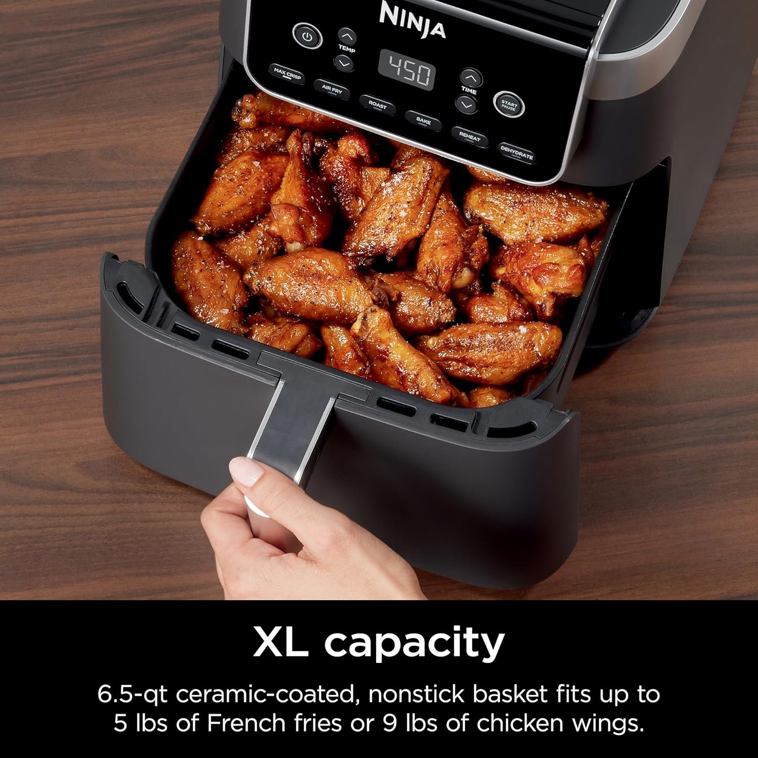 Ninja Air Fryer Pro XL 6-in-1 with 6.5 QT Capacity, Max Crisp, Air Fry, Air Roast, Bake, Reheat, Dehydrate, Max Crisp Technology with 450F, Grey, AF181C (Canadian Version) - Image 3