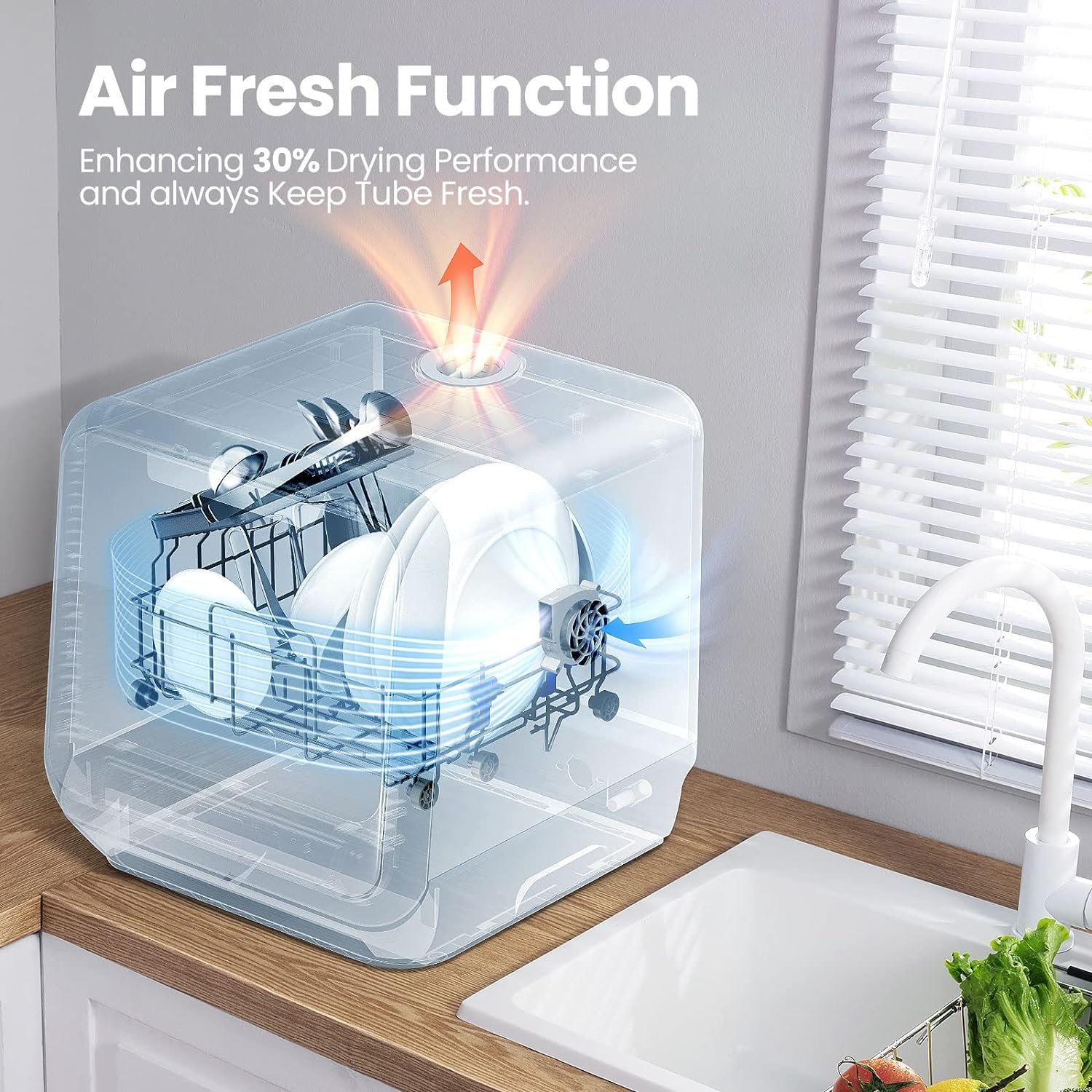 COMFEE' Countertop Dishwasher, Portable Dishwasher with 5L Built-in Water Tank, No Hookup Needed, 6 Programs, 360° Dual Spray, 192℉ Steam& Air-Dry Function, Mini Dishwasher for Apartments& RVs, White - Image 6