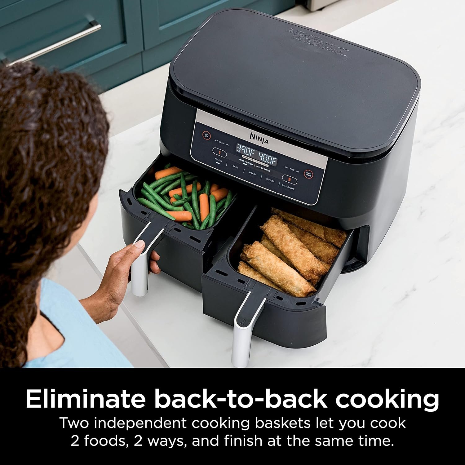 Ninja Foodi DZ090C 5-in-1, 6-qt. 2-Basket Air Fryer with DualZone Technology, Black - Image 8