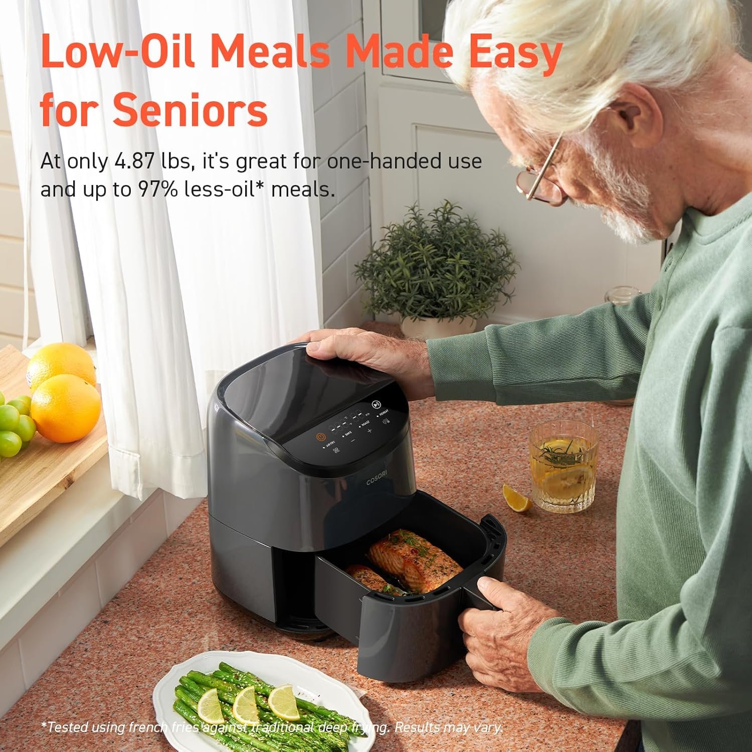 COSORI Air Fryer 2.1 Qt, 4-in-1 Mini Airfryer Oven, Bake, Roast, Reheat, Space-saving & Low-noise, Nonstick and Dishwasher Safe Basket, 97% Less Oil 30 In-App Recipes, Gray - Image 5