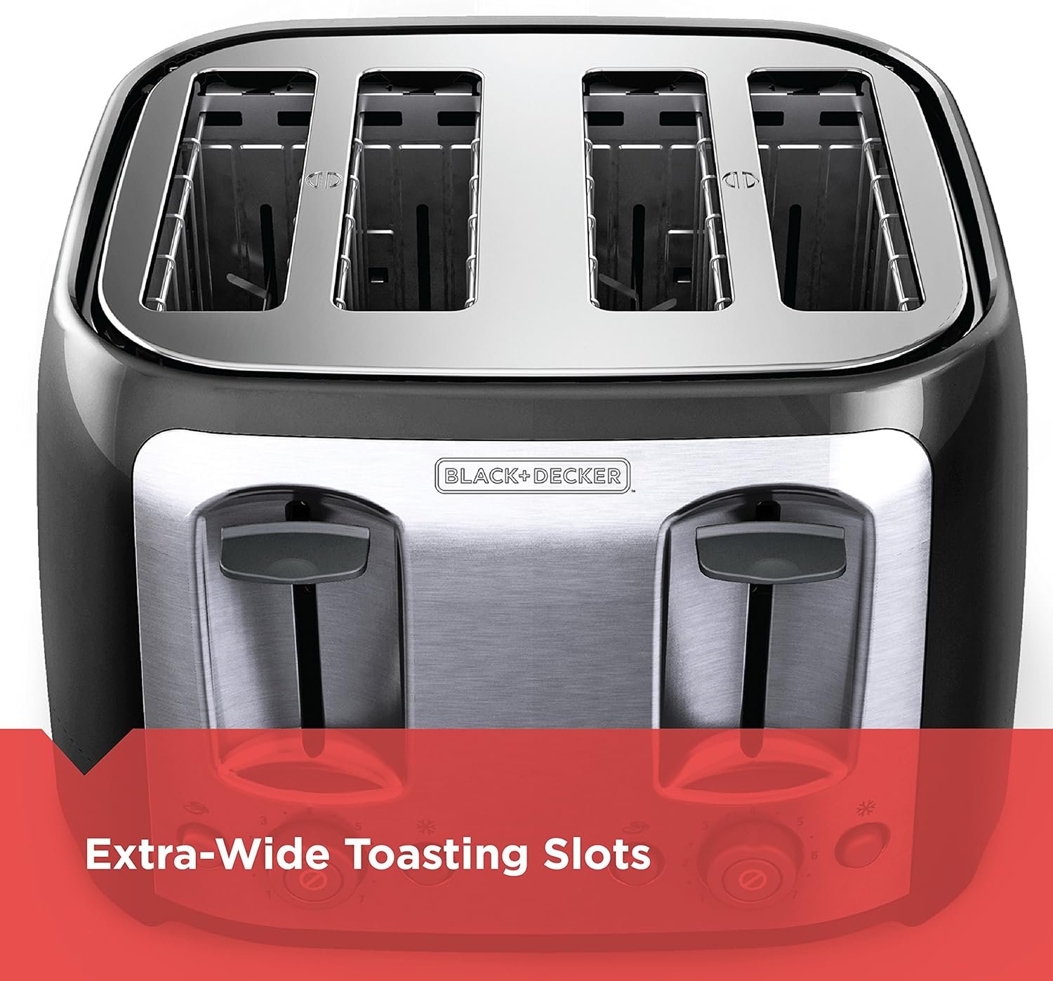 BLACK+DECKER Toaster 4 Slice, Classic Oval, Black with Stainless Steel Accents, TR1478BD - Image 4
