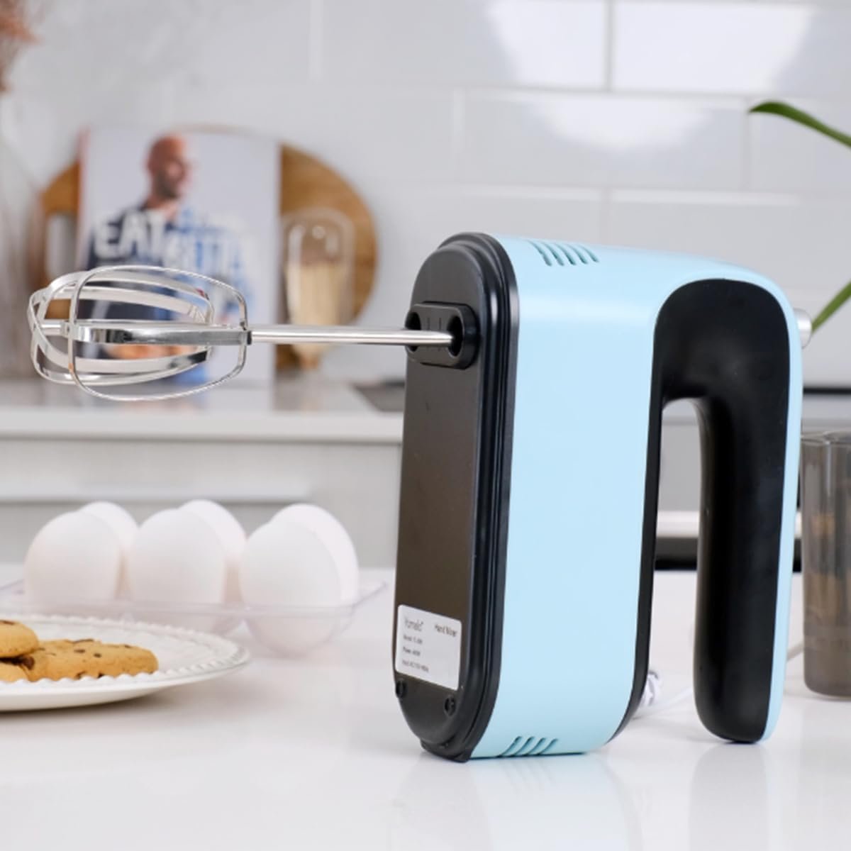 Yomelo 9-Speed Digital Hand Mixer Electric, 400W Powerful DC Motor, Baking Mixer Handheld with Snap-On Storage Case, Touch Button, Turbo Boost, Dough Hooks, Whisk (Ice Blue) - Image 11