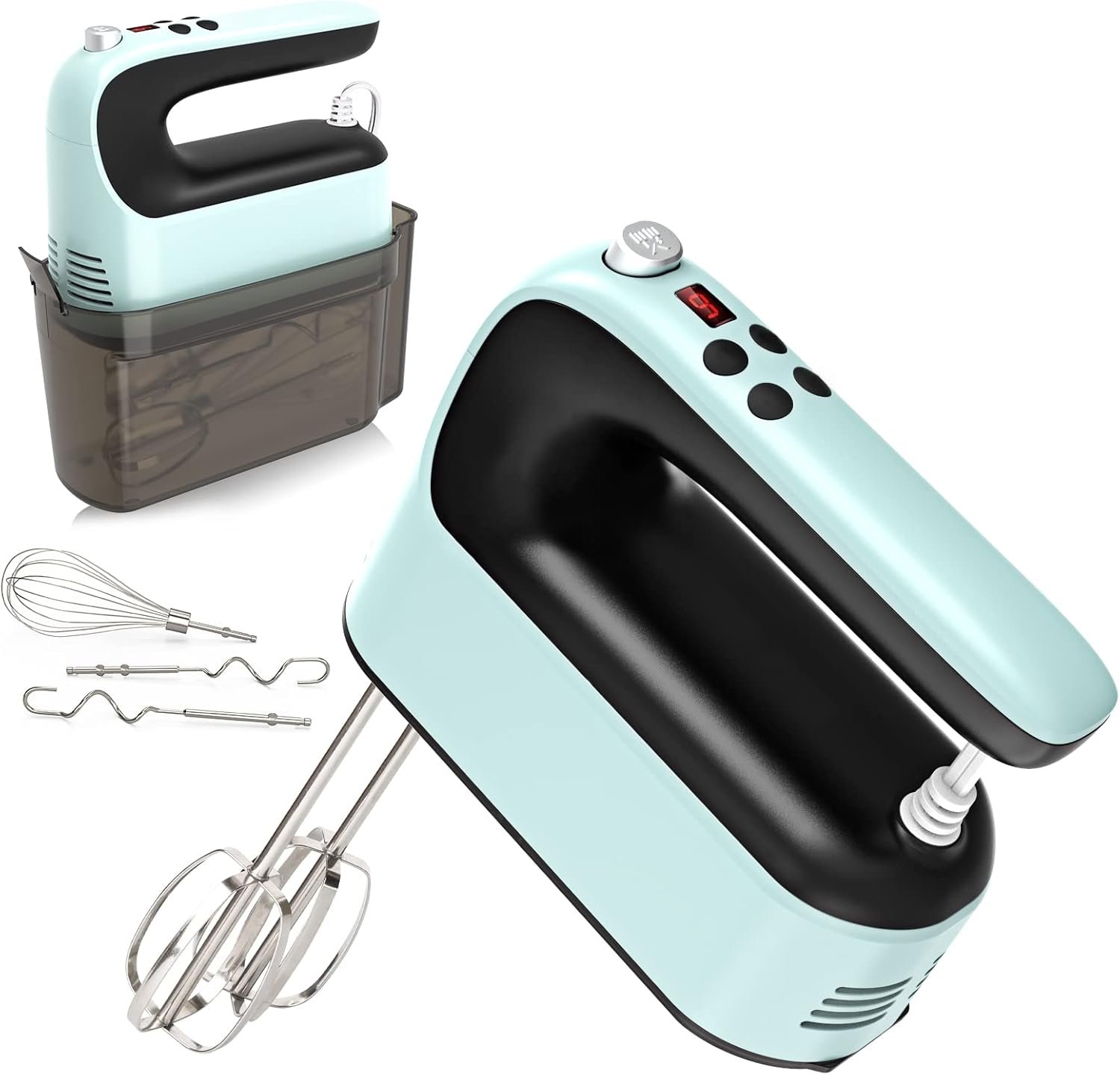 Yomelo 9-Speed Digital Hand Mixer Electric, 400W Powerful DC Motor, Baking Mixer Handheld with Snap-On Storage Case, Touch Button, Turbo Boost, Dough Hooks, Whisk (Ice Blue) - Image 2