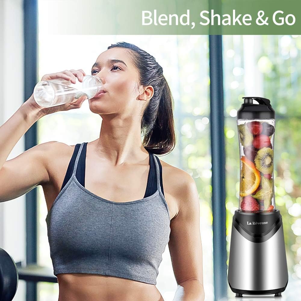 La Reveuse Smoothies Blender Personal Size 300 Watts with 2 Pieces 18 oz BPA Free Portable Travel Sports Bottles (Silver 2 Cups) - Image 8