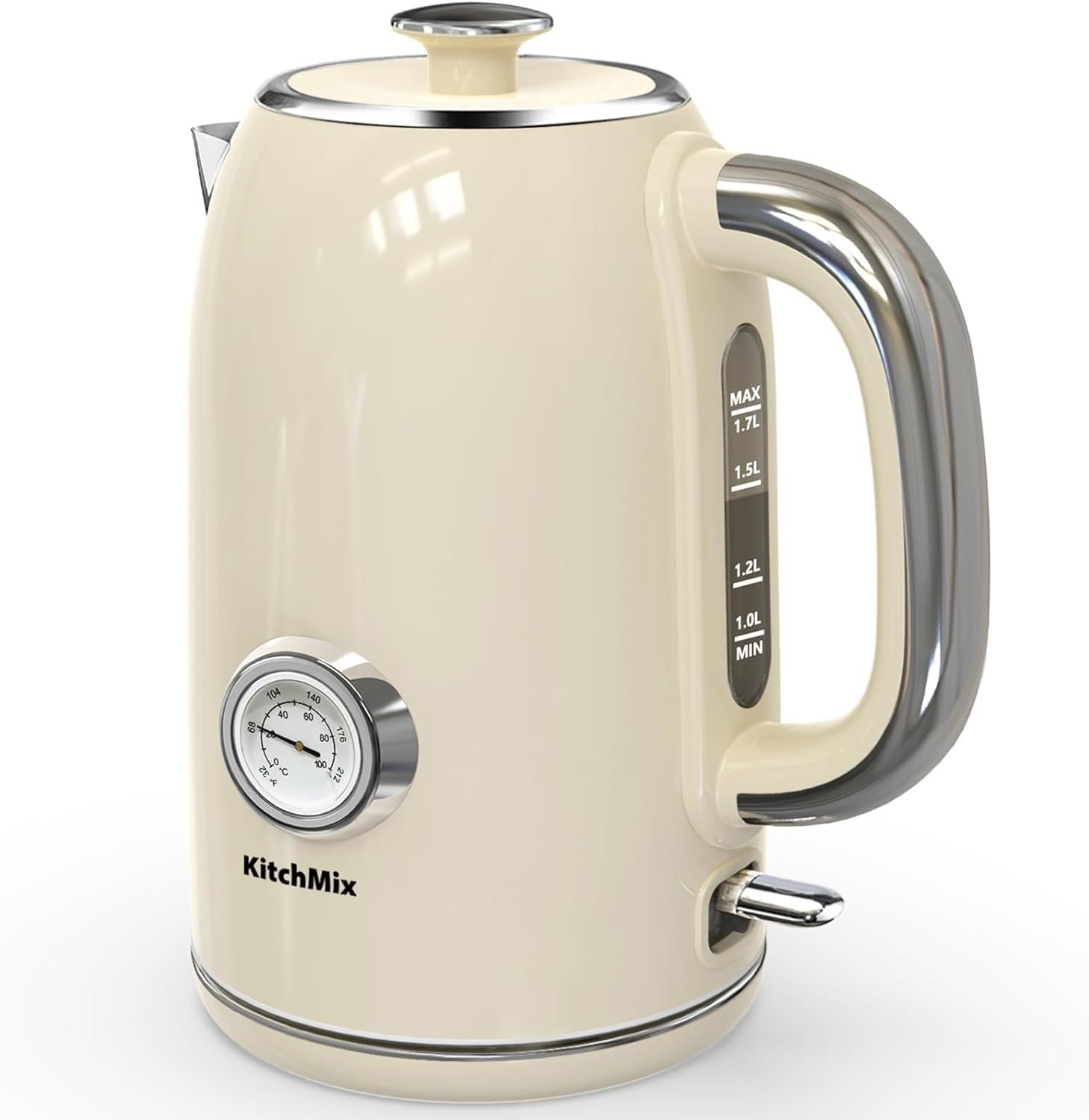 KitchMix Electric Kettle,1.7L Stainless Steel Tea Kettle with Thermometer,1500W Cordless Water Boiler with LED Indicator, Auto Shut-Off & Boil-Dry, Cool Touch Handle, BPA Free - Cream - Image 2