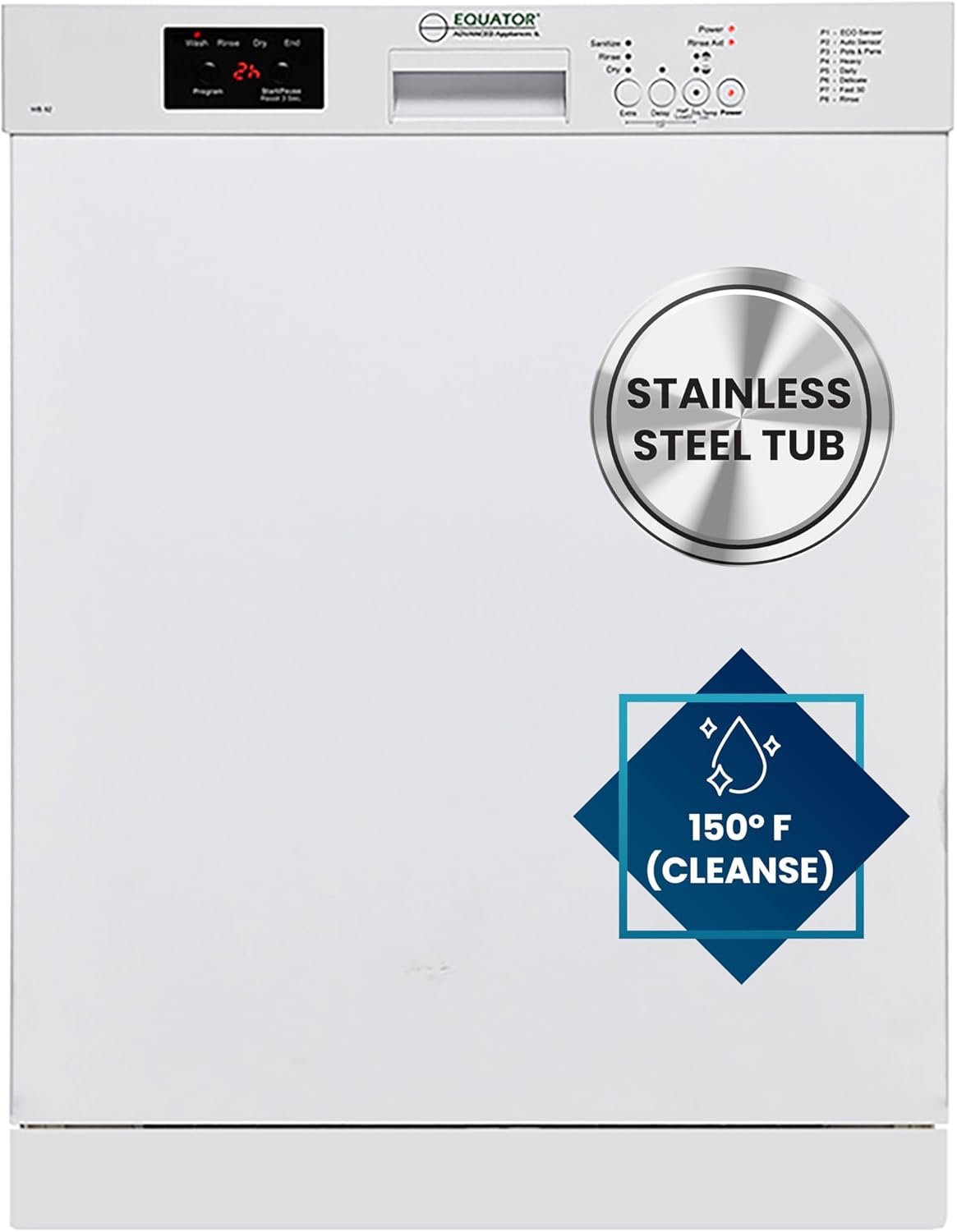 Equator-Europe 24" Built in 14 place Dishwasher with 8 Wash Programs (White) - Image 3