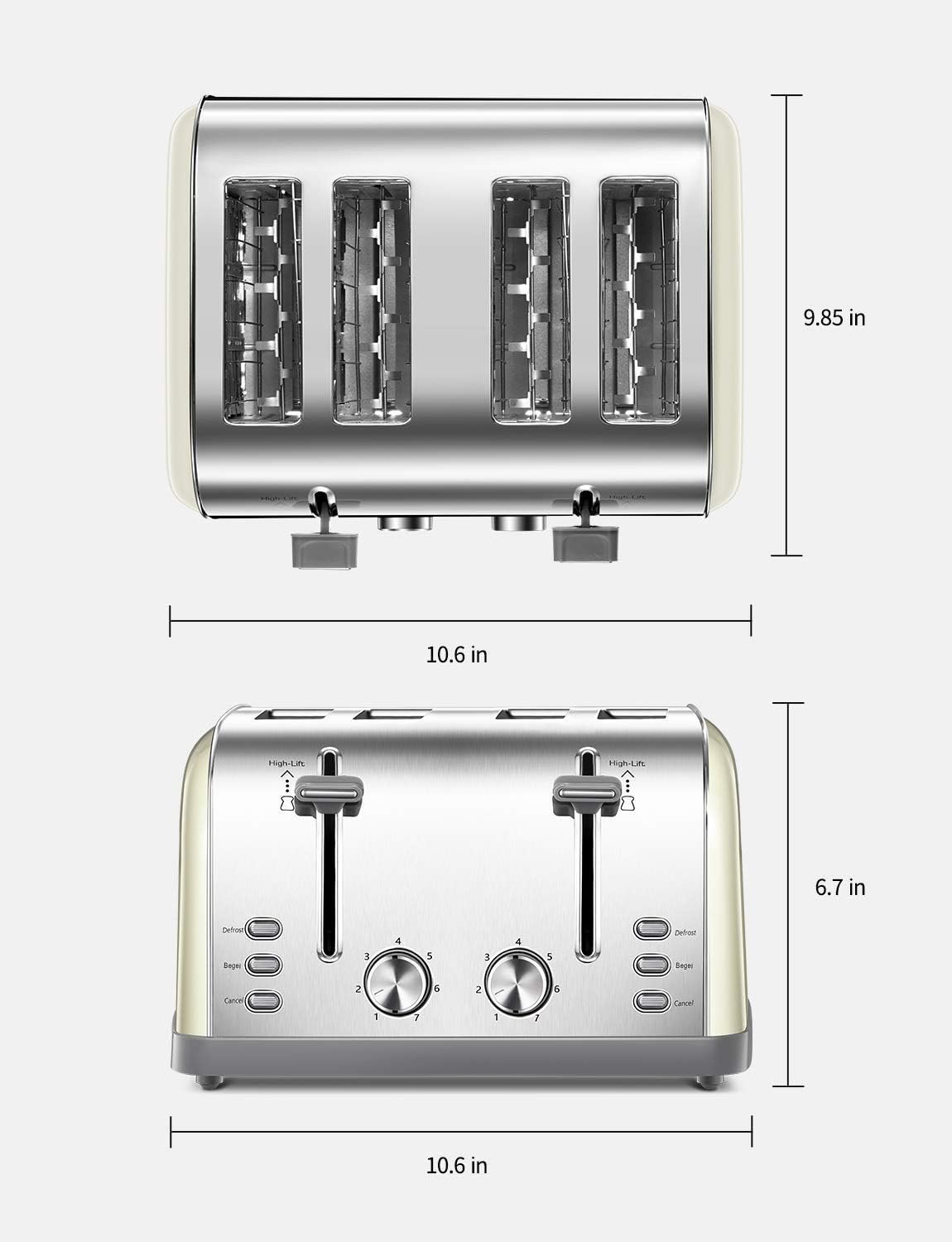 Toaster 4 Slice, Extra Wide Slots, Stainless Steel with High Lift Lever, Bagel and Muffin Function, Removal Crumb Tray, 7-Shade Settings with Warming Rack, Silver, Yabano - Image 9