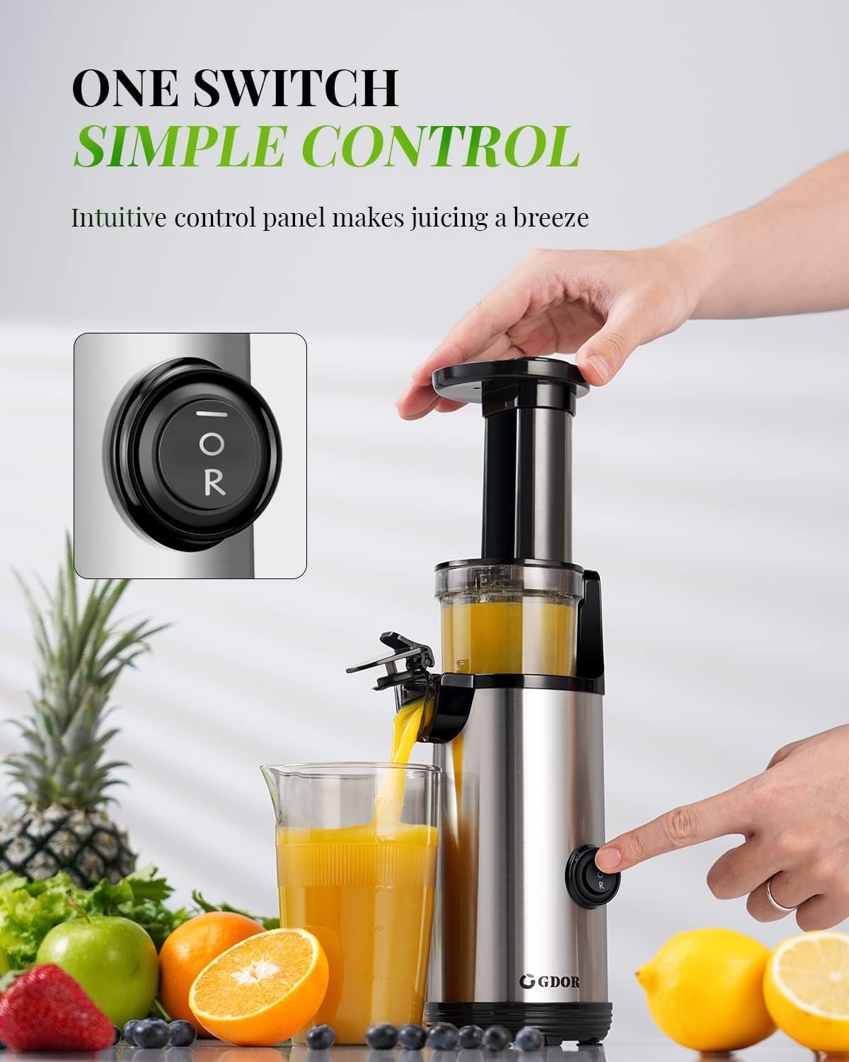 GDOR Compact Slow Juicer Machine 2.0, Space-Saving Cold Press Juicer with Powerful 60NM DC Motor, Low Noise Masticating Juicer Extractor, Easy to Clean, Brush Included, 20 Oz Juice Cup, BPA-Free - Image 7