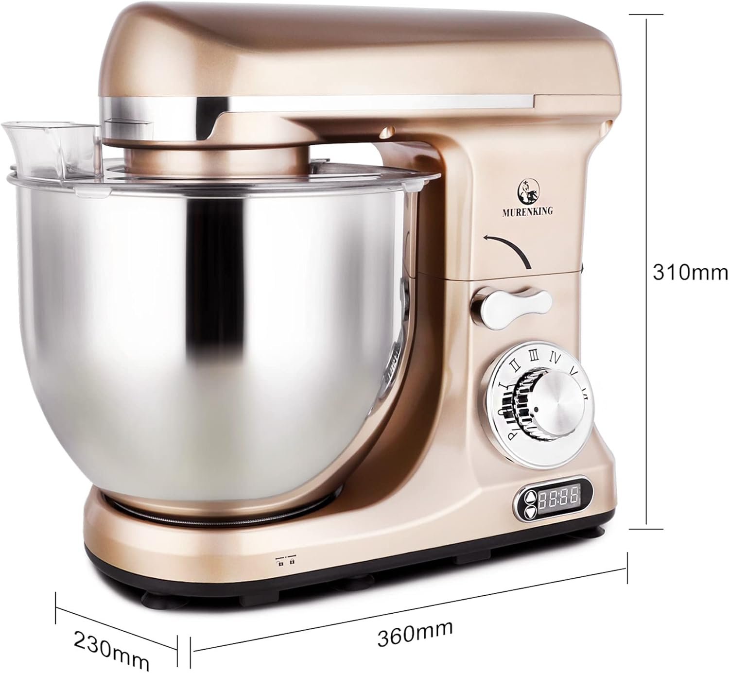 MURENKING Professional Stand Mixer, 6-Qt with Timer, MK37 500W 6-Speed Tilt-Head Food Electric Mixer Kitchen Machine,Plastic (Champagne) - Image 6