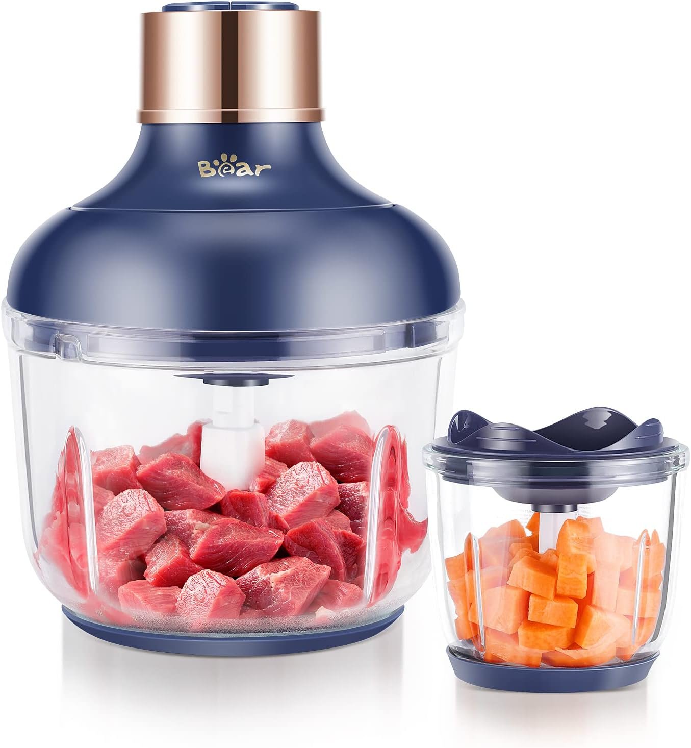 Bear Food Processor, Electric Food Chopper with 2 Glass Bowls (8 Cup+2.5 Cup), 400W Power Grinder with 2 Sets Stainless Steel Blades, 2 Speed for Meat, Vegetables, and Baby Food - Image 2