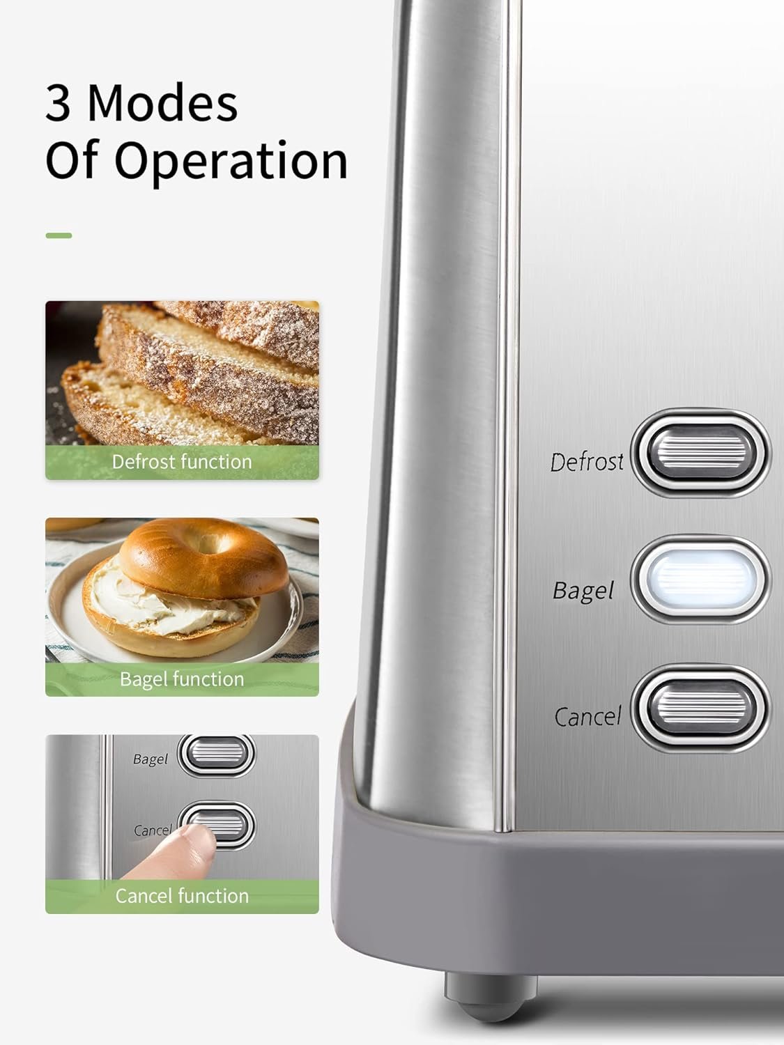 Toaster 4 Slice, Extra Wide Slots, Stainless Steel with High Lift Lever, Bagel and Muffin Function, Removal Crumb Tray, 7-Shade Settings with Warming Rack, Silver, Yabano - Image 4