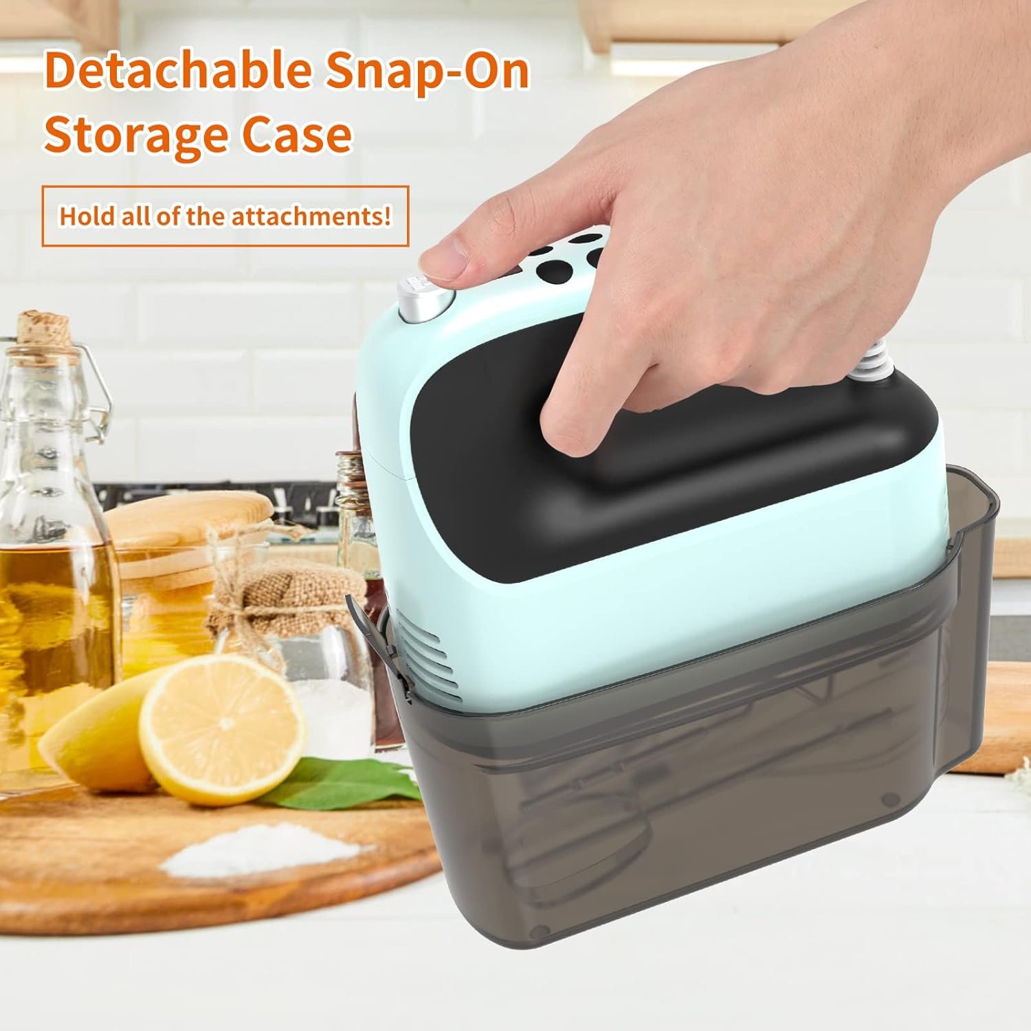 Yomelo 9-Speed Digital Hand Mixer Electric, 400W Powerful DC Motor, Baking Mixer Handheld with Snap-On Storage Case, Touch Button, Turbo Boost, Dough Hooks, Whisk (Ice Blue) - Image 8