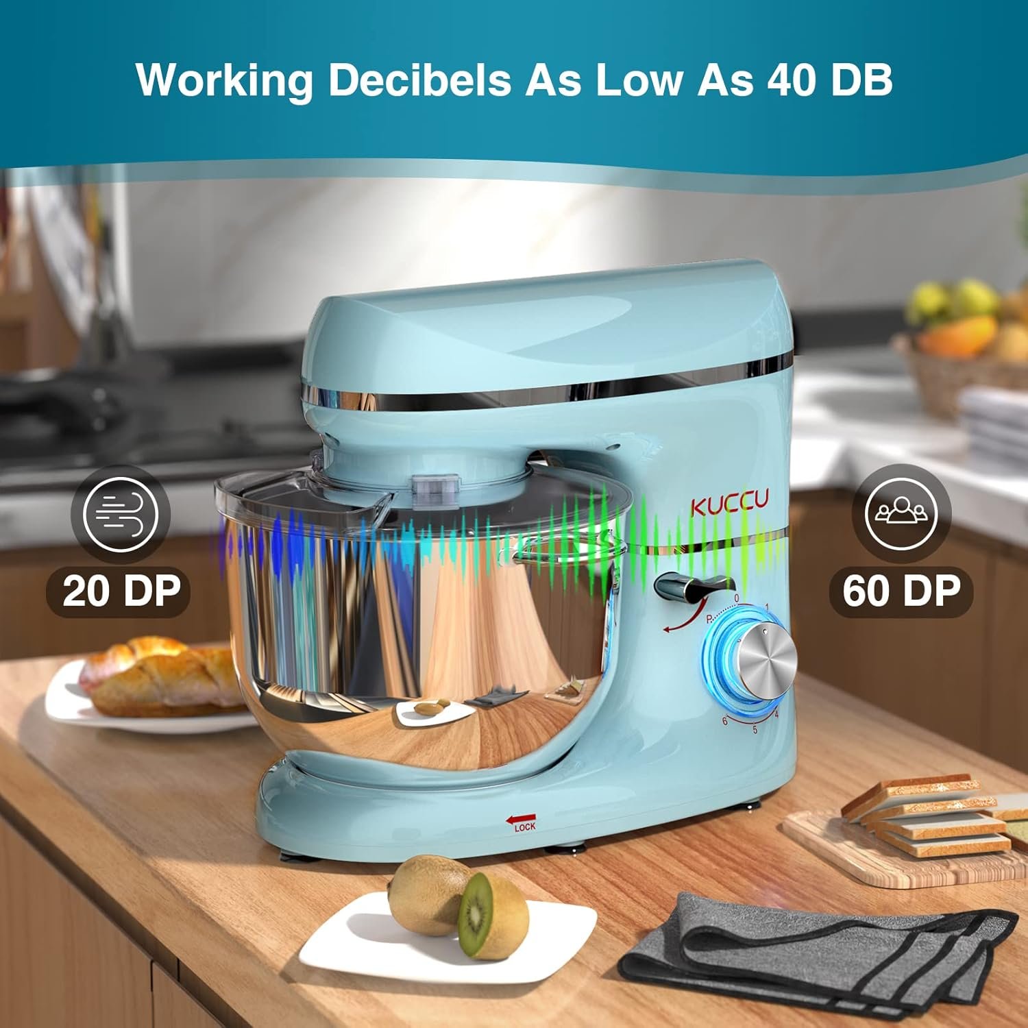 KUCCU Stand Mixer, 6.5 Qt 660W, 6-Speed Tilt-Head Food Dough Mixer, Kitchen Electric Mixer with Stainless Steel Bowl,Dough Hook,Whisk, Beater, Egg white separator (6.5-QT, Blue) - Image 7