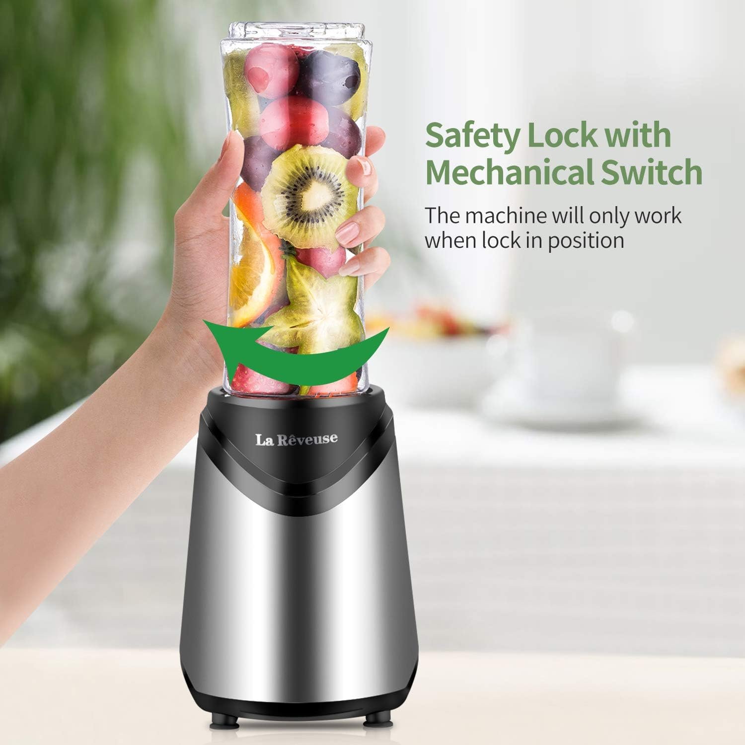 La Reveuse Smoothies Blender Personal Size 300 Watts with 2 Pieces 18 oz BPA Free Portable Travel Sports Bottles (Silver 2 Cups) - Image 9