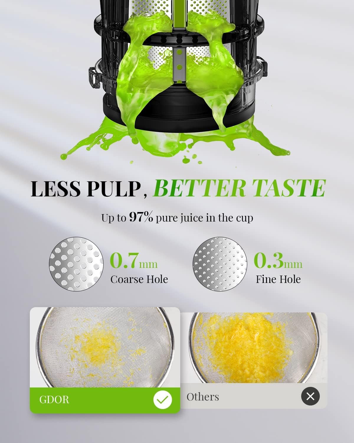 GDOR Compact Slow Juicer Machine 2.0, Space-Saving Cold Press Juicer with Powerful 60NM DC Motor, Low Noise Masticating Juicer Extractor, Easy to Clean, Brush Included, 20 Oz Juice Cup, BPA-Free - Image 5