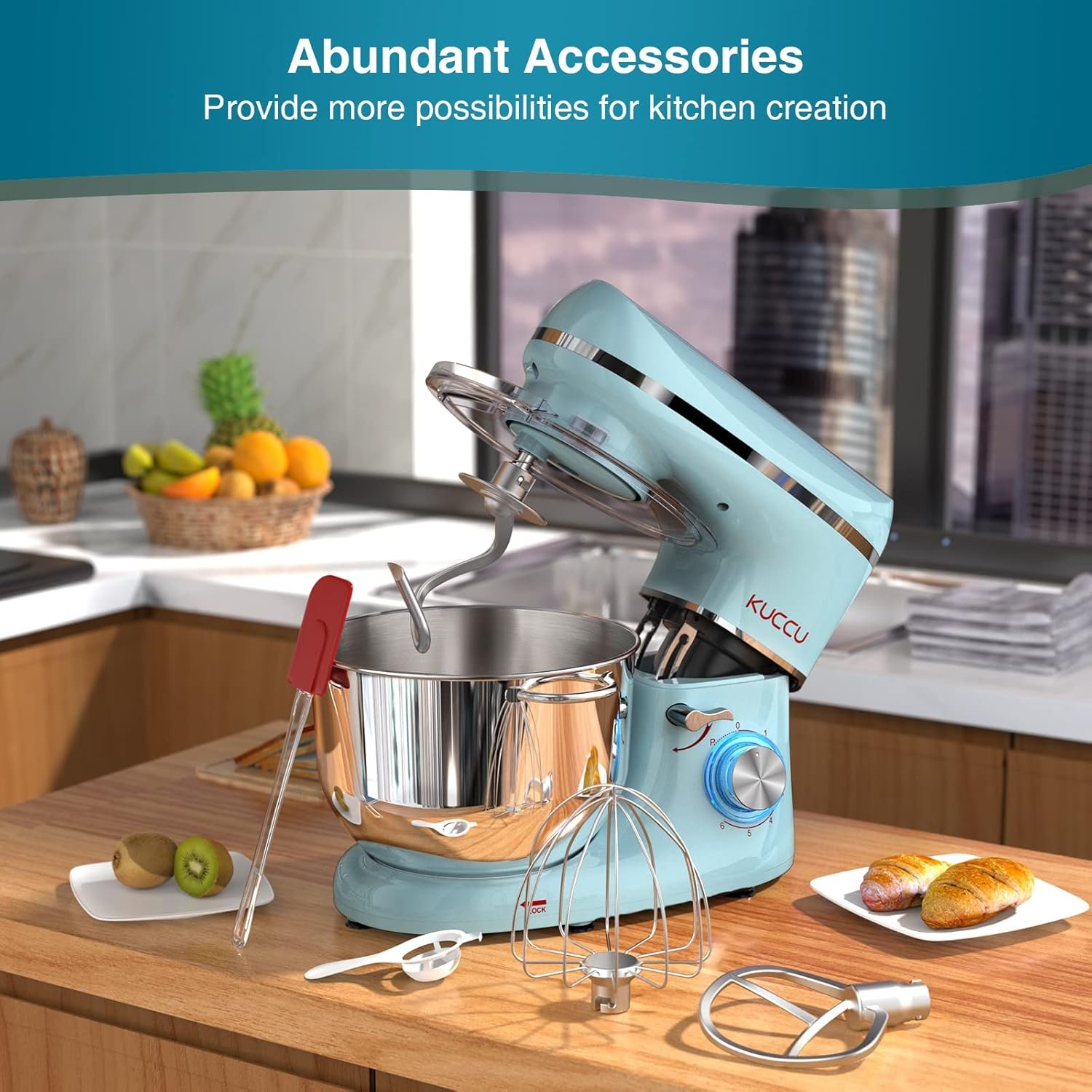 KUCCU Stand Mixer, 6.5 Qt 660W, 6-Speed Tilt-Head Food Dough Mixer, Kitchen Electric Mixer with Stainless Steel Bowl,Dough Hook,Whisk, Beater, Egg white separator (6.5-QT, Blue) - Image 6