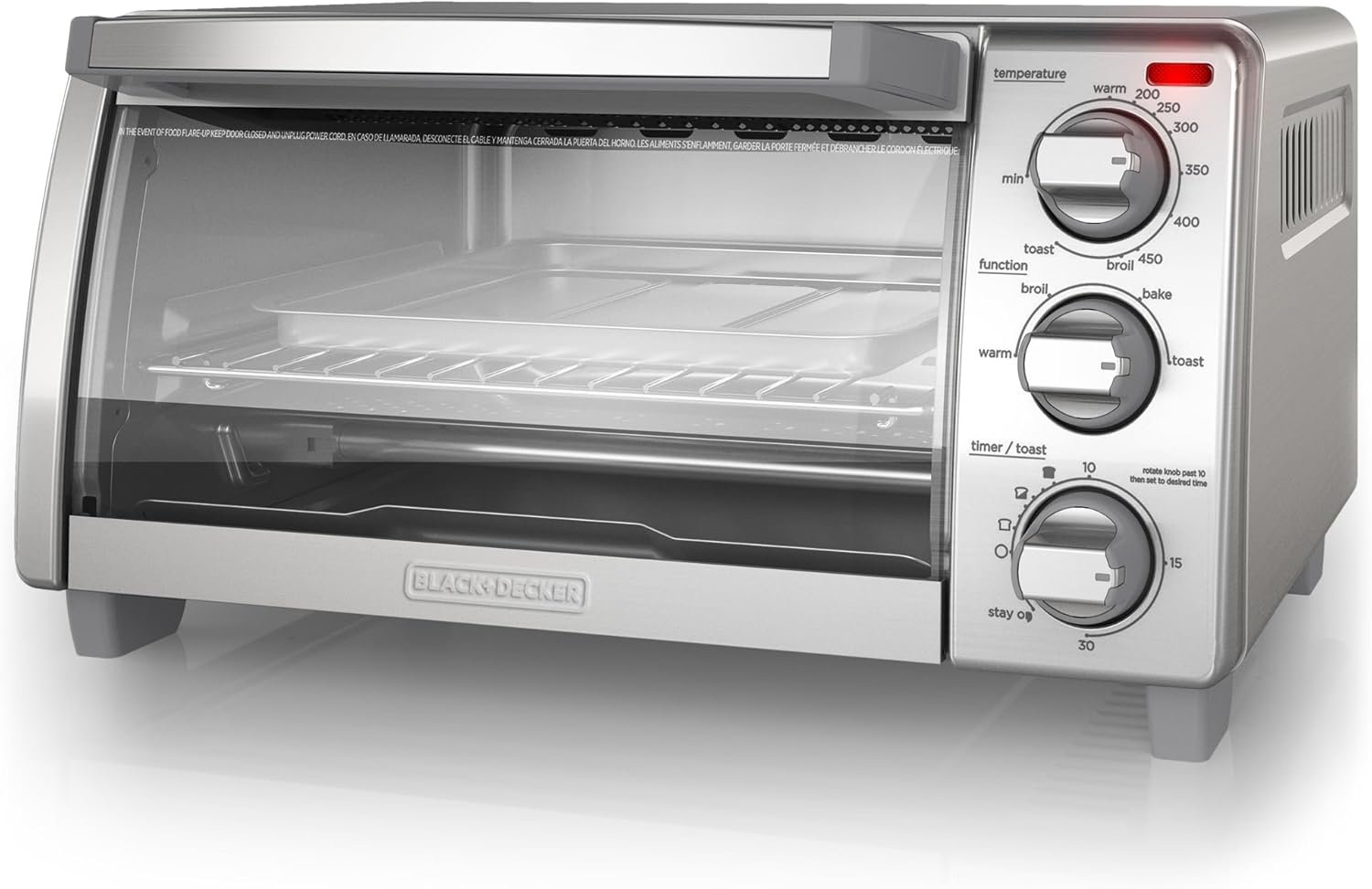 BLACK+DECKER™ Natural Convection 4-Slice Toaster Oven, Stainless Steel, Bake, Broil, Toast, Keep Warm Cooking Functions - Image 2