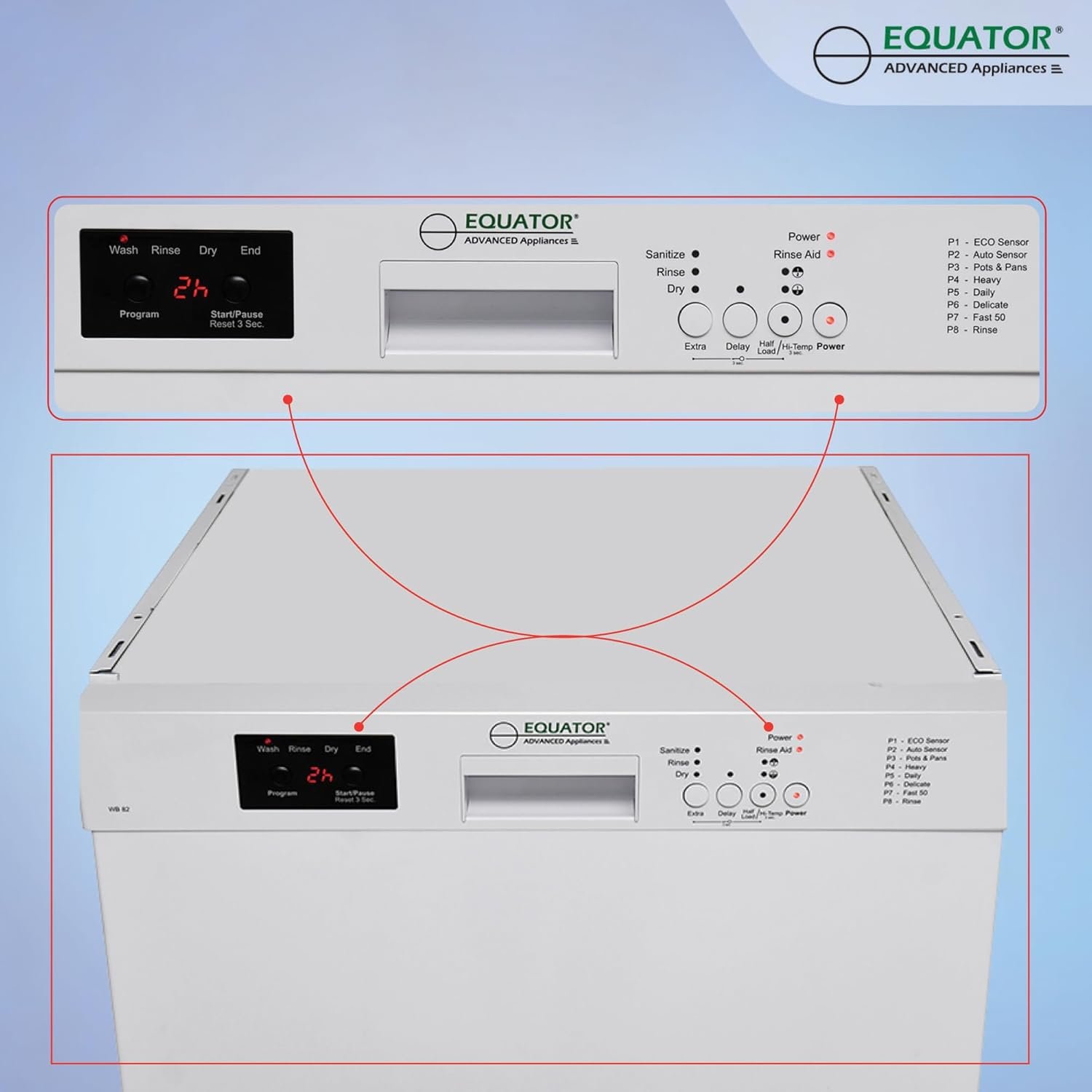 Equator-Europe 24" Built in 14 place Dishwasher with 8 Wash Programs (White) - Image 9